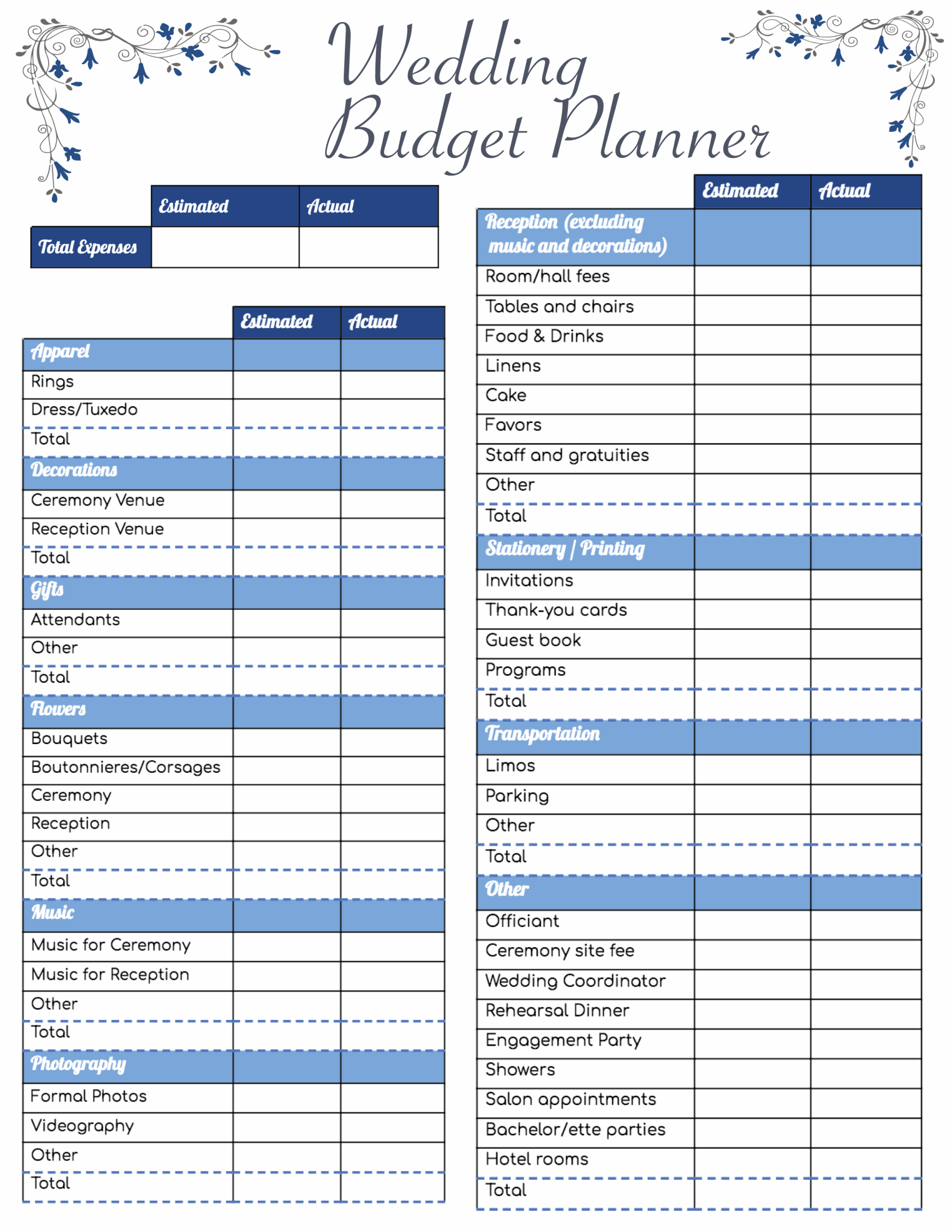 Free Printable Wedding Budget Planner And Worksheet Template Worksheets Library