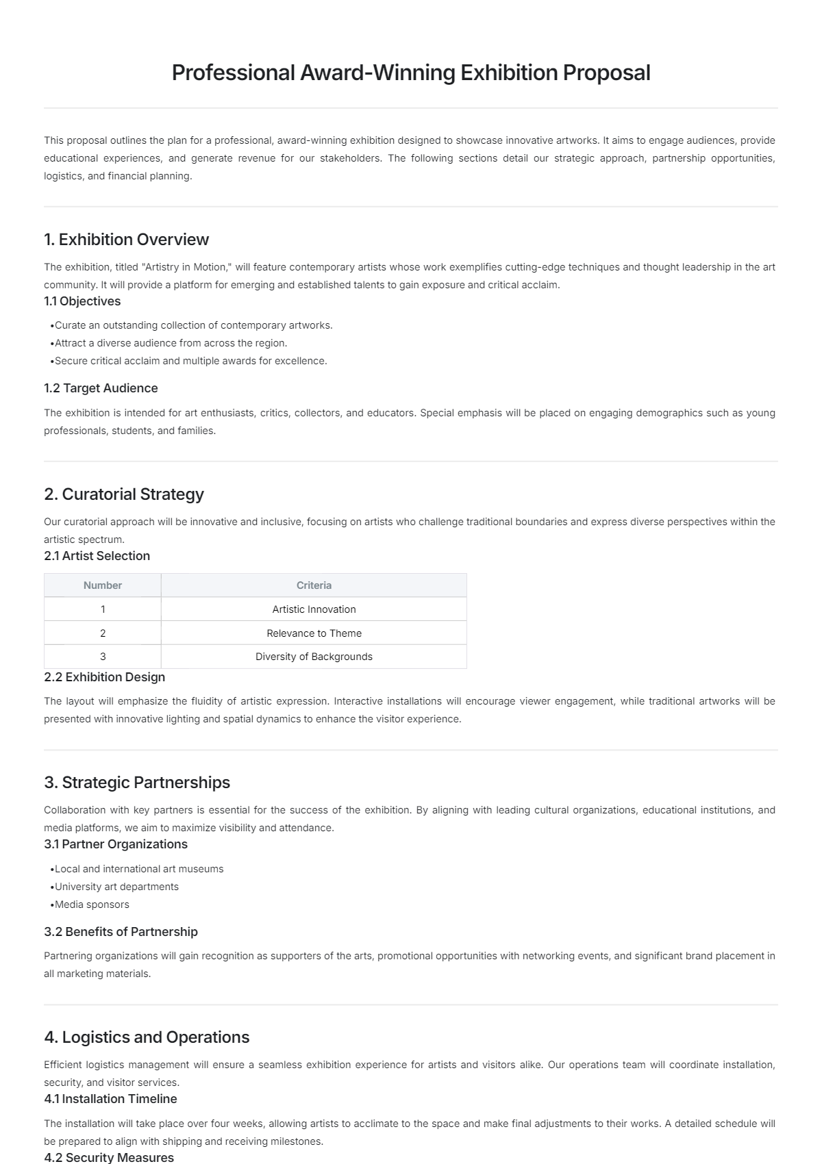 Free Professional Award Winning Exhibition Proposal Template To 
