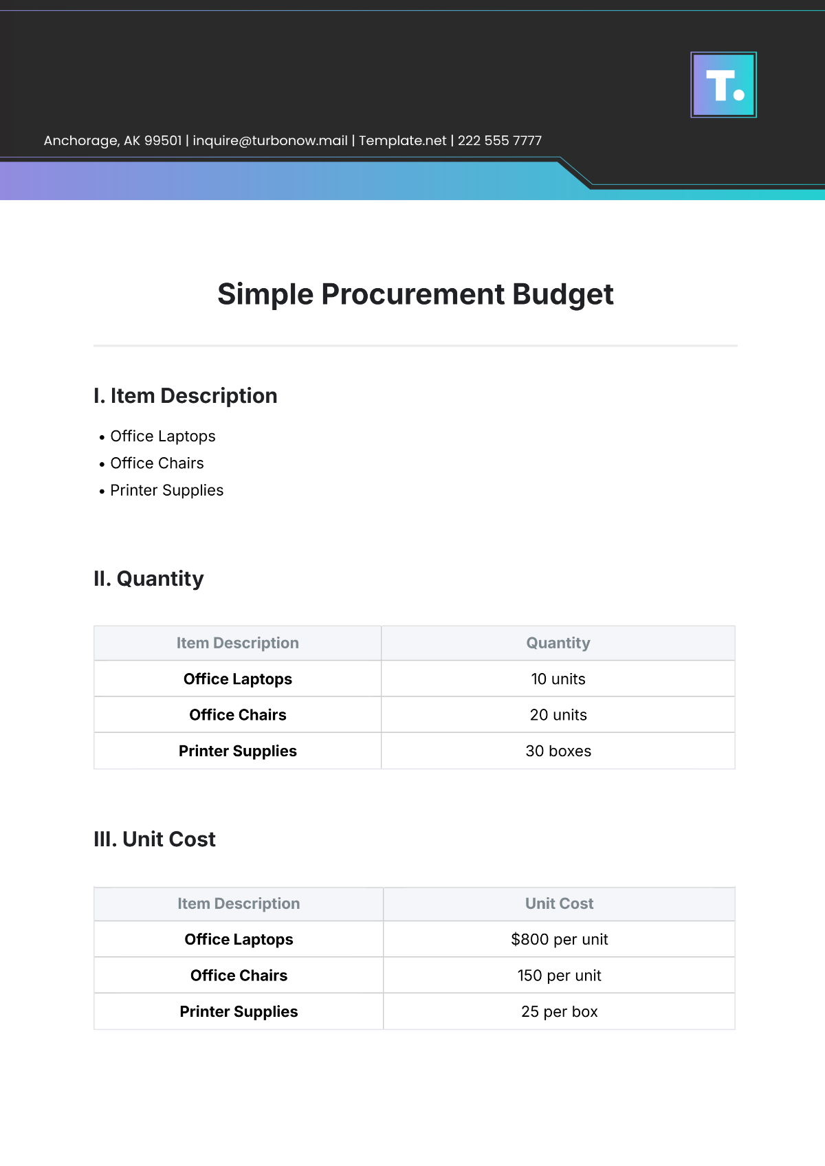 Procurement Budget Template