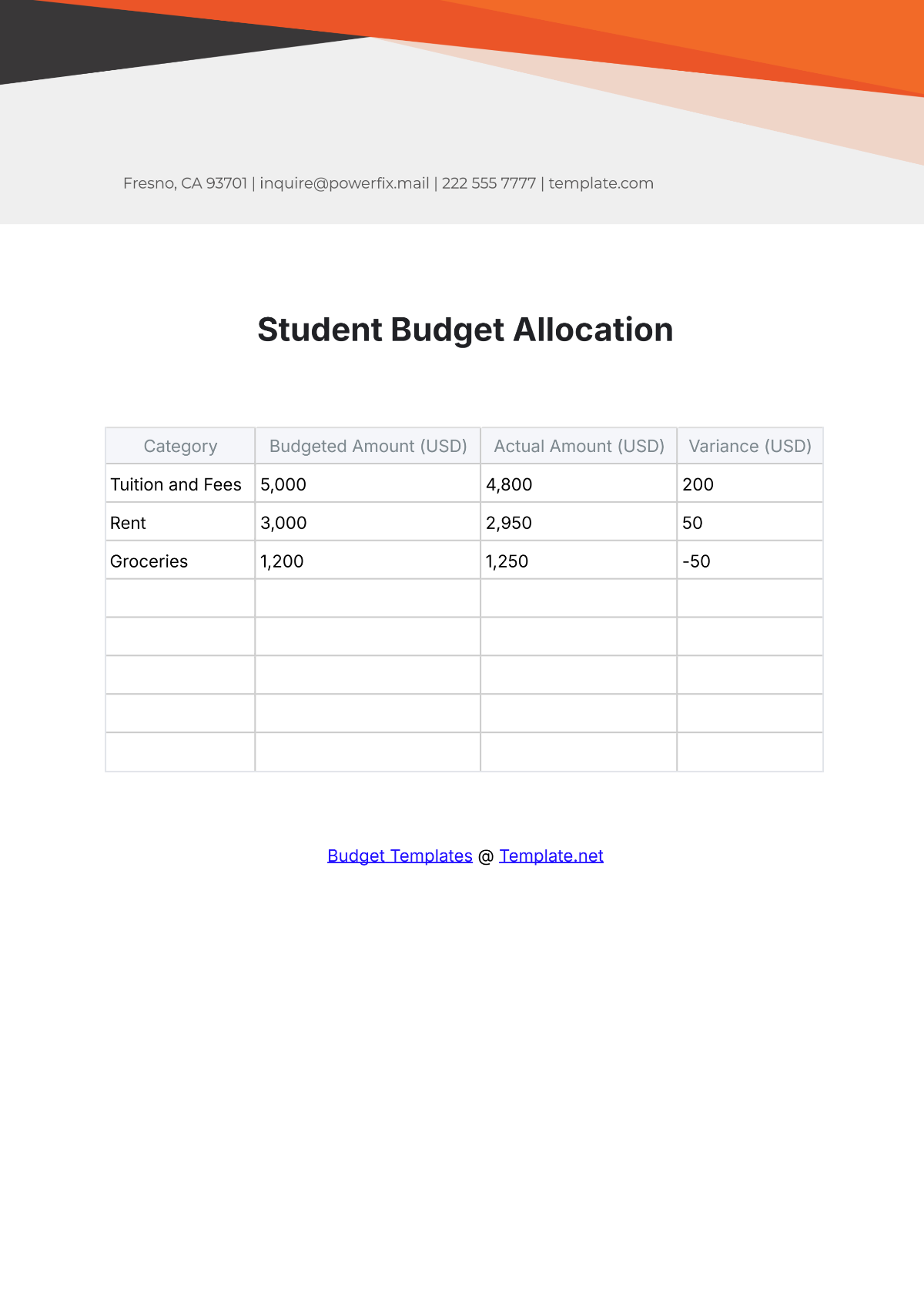 Free Student Budget Templates Editable And Printable