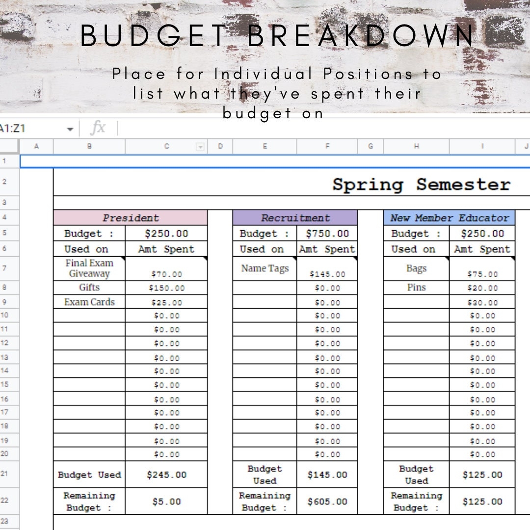 Sorority Budget Template