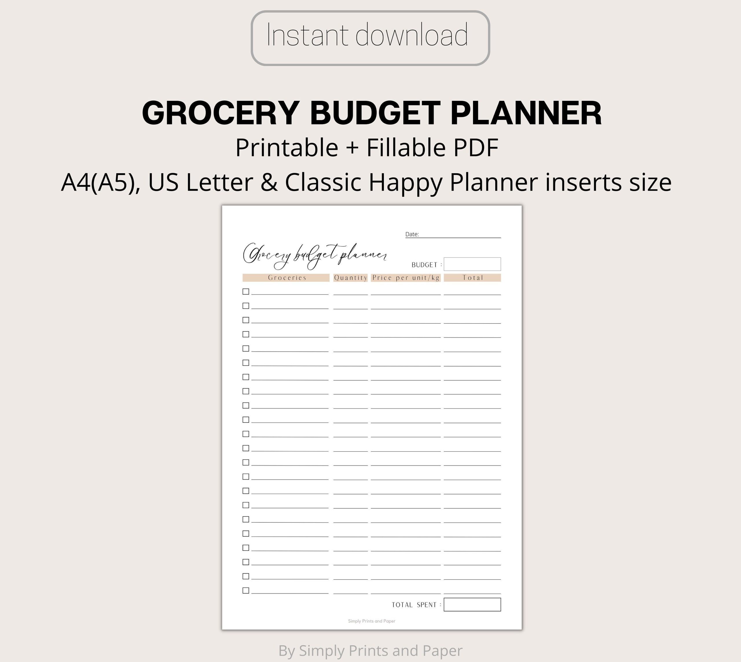 Grocery Budget Planner Printable Food Budget Digital Grocery 