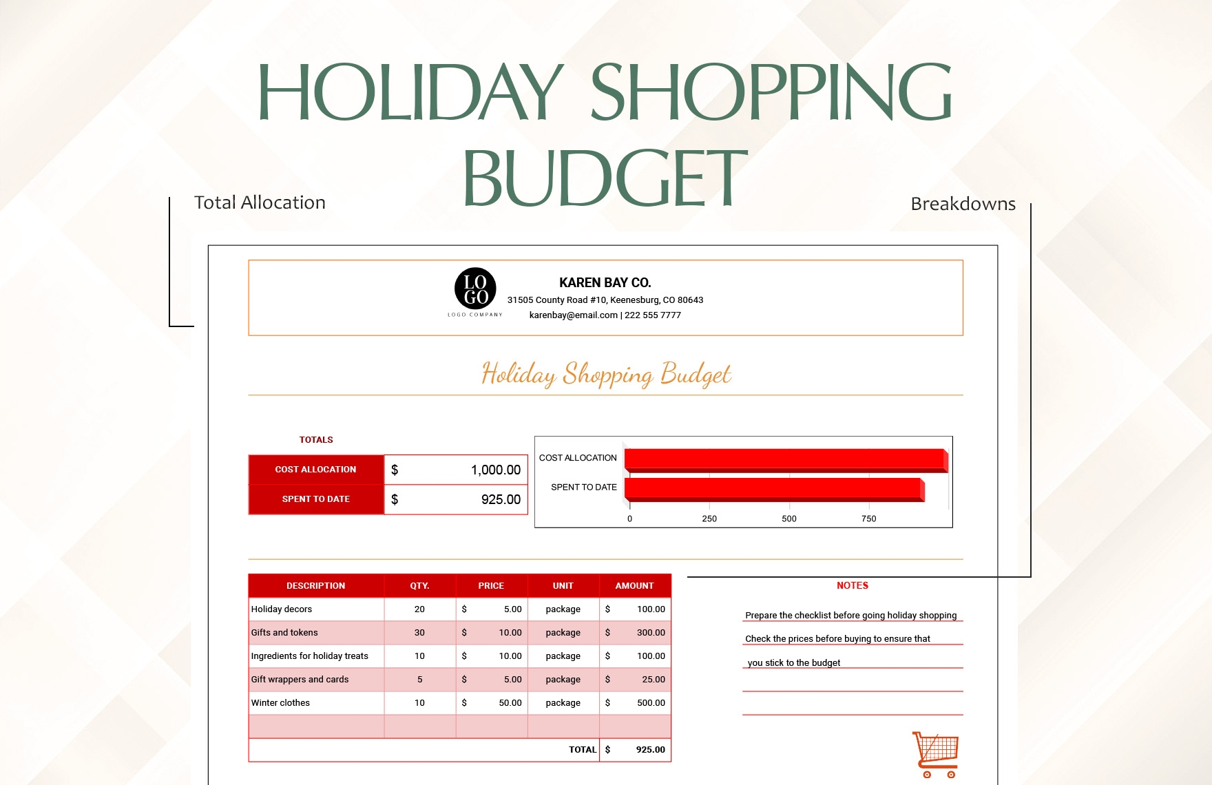Holiday Shopping Budget In Excel Google Sheets Download Template