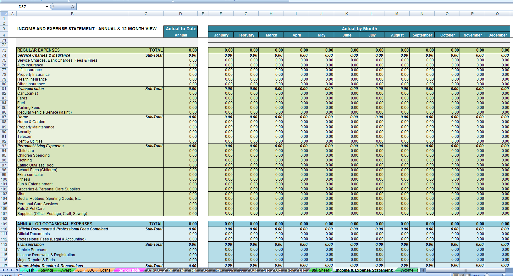 Home Budget Ledger Template