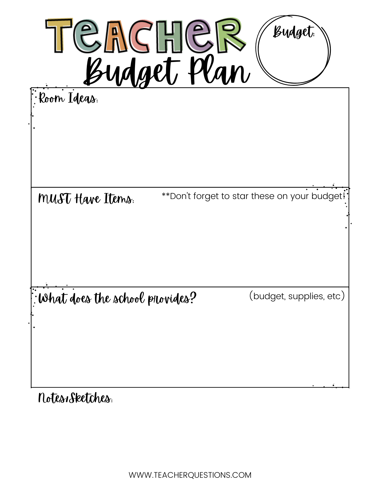 Teacher Budget Template