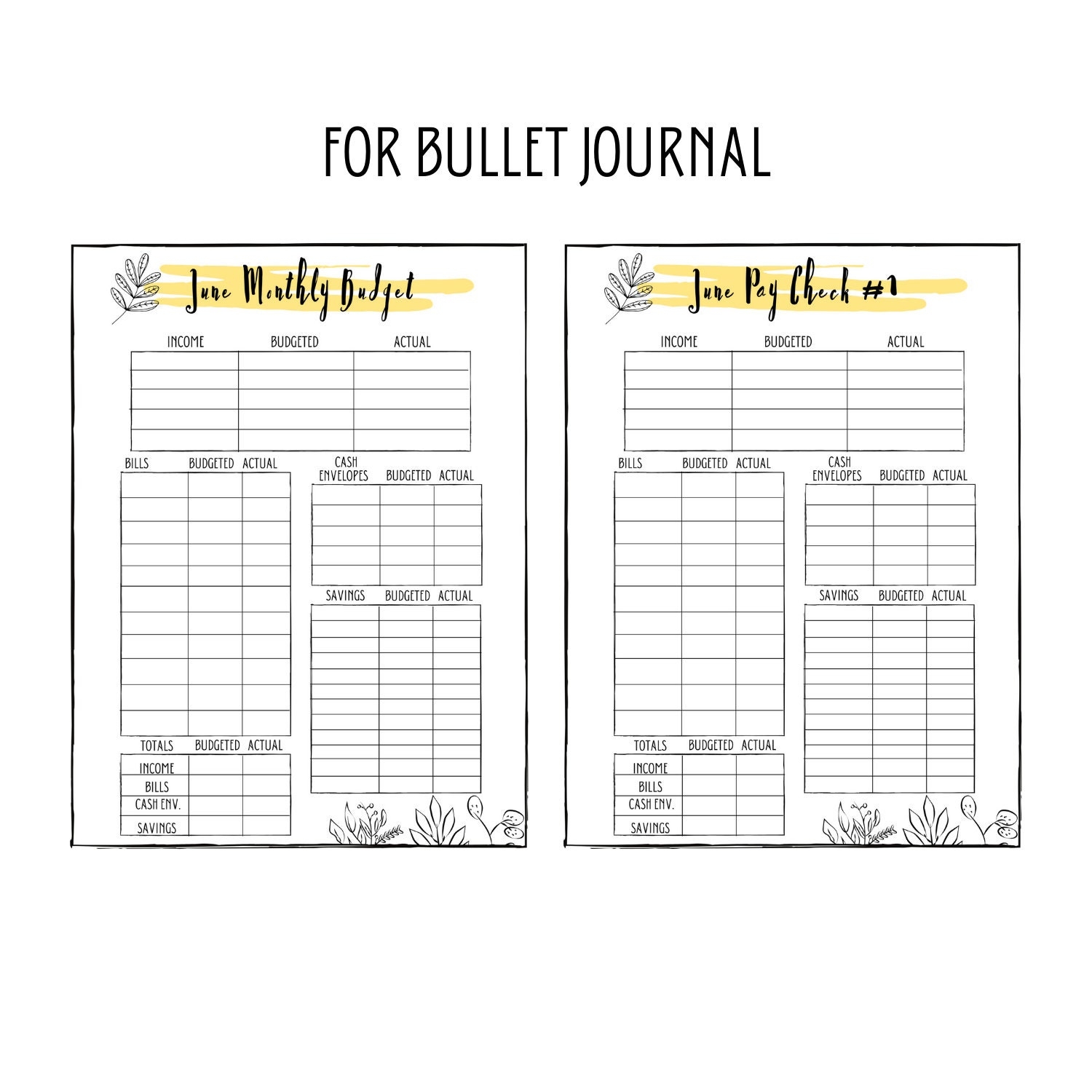 Monthly Budget Template Bullet Journal