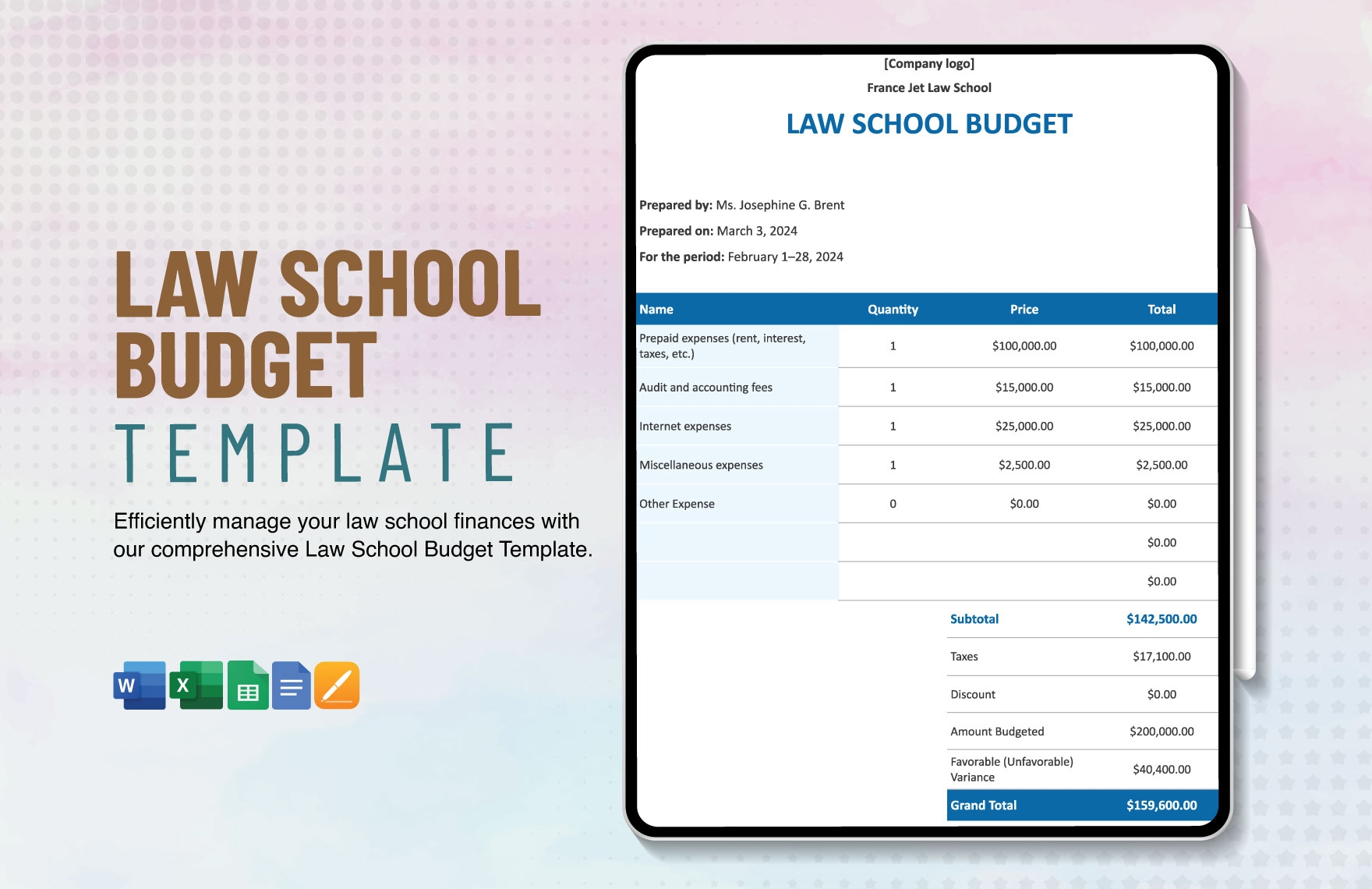 Law School Budget Template