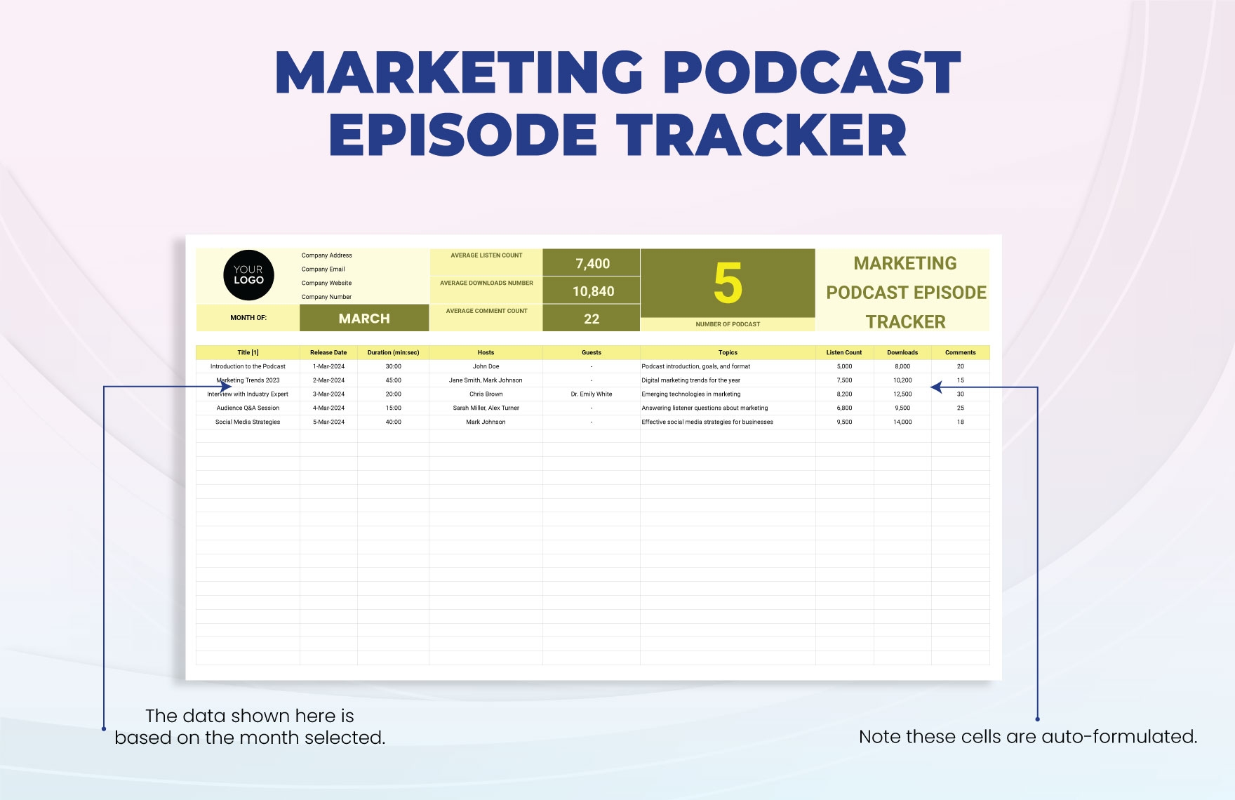 Marketing Podcast Episode Tracker Template In Excel Google Sheets 