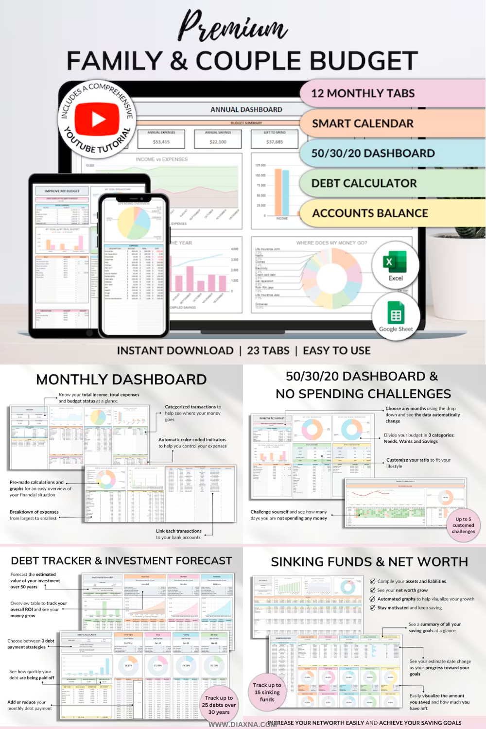 Master Your Finances Family Annual Budget Excel Spreadsheet 