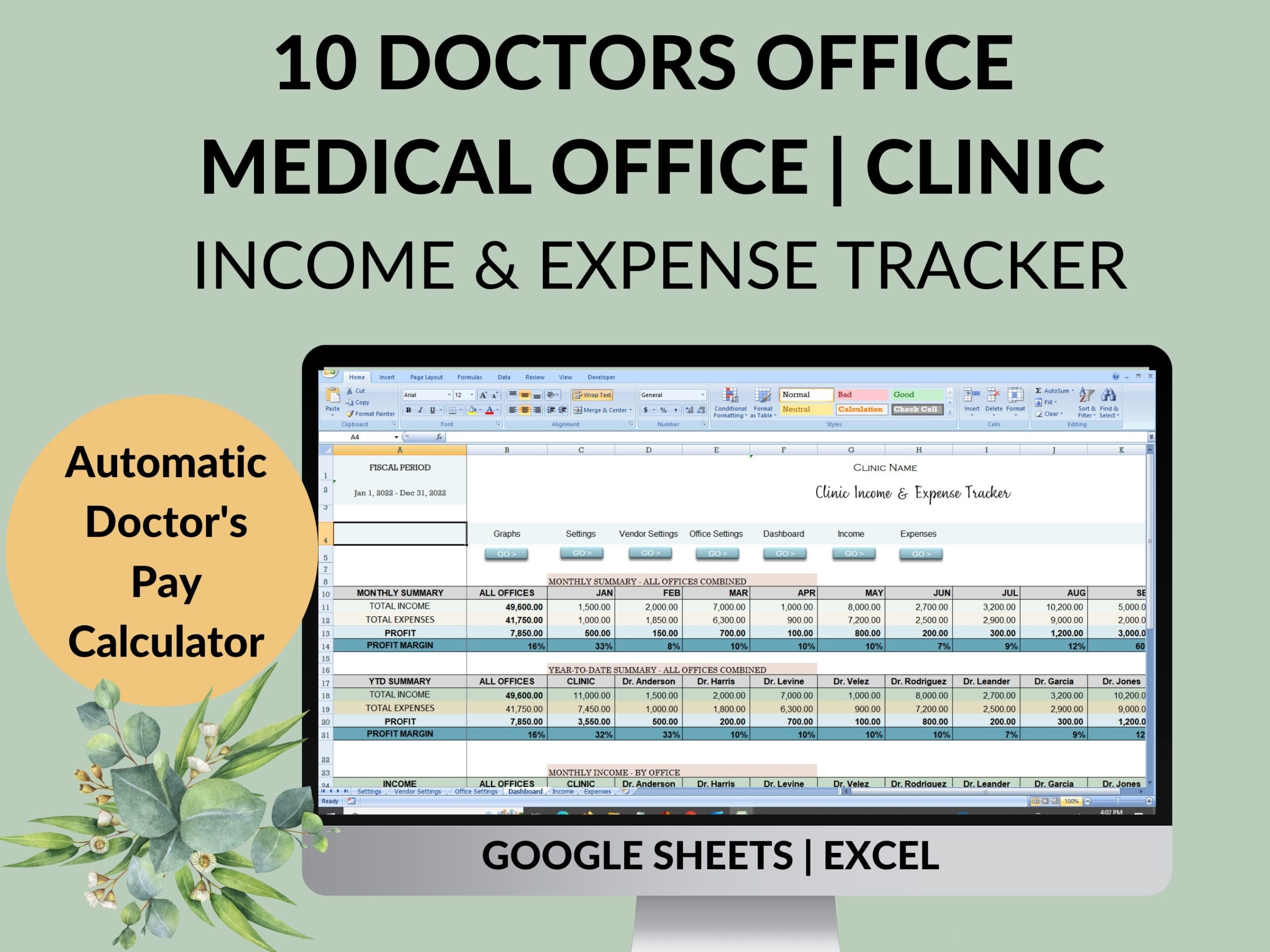 Medical Office Clinic Income Expense Tracker Healthcare Practice 
