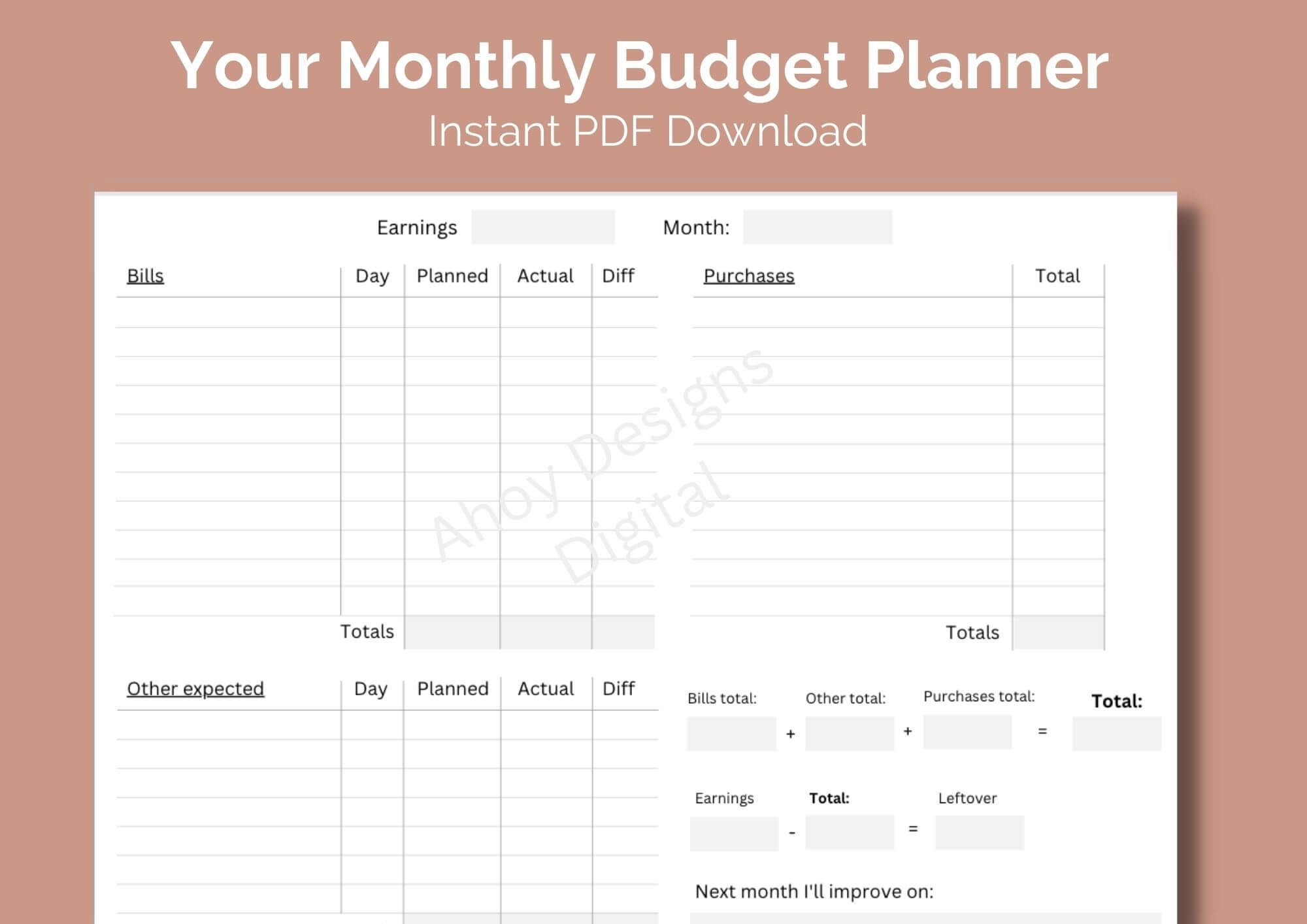 Monthly Budget Planner To Keep You Organised And Stress free Take Control Of Your Finances Ahoy Designs