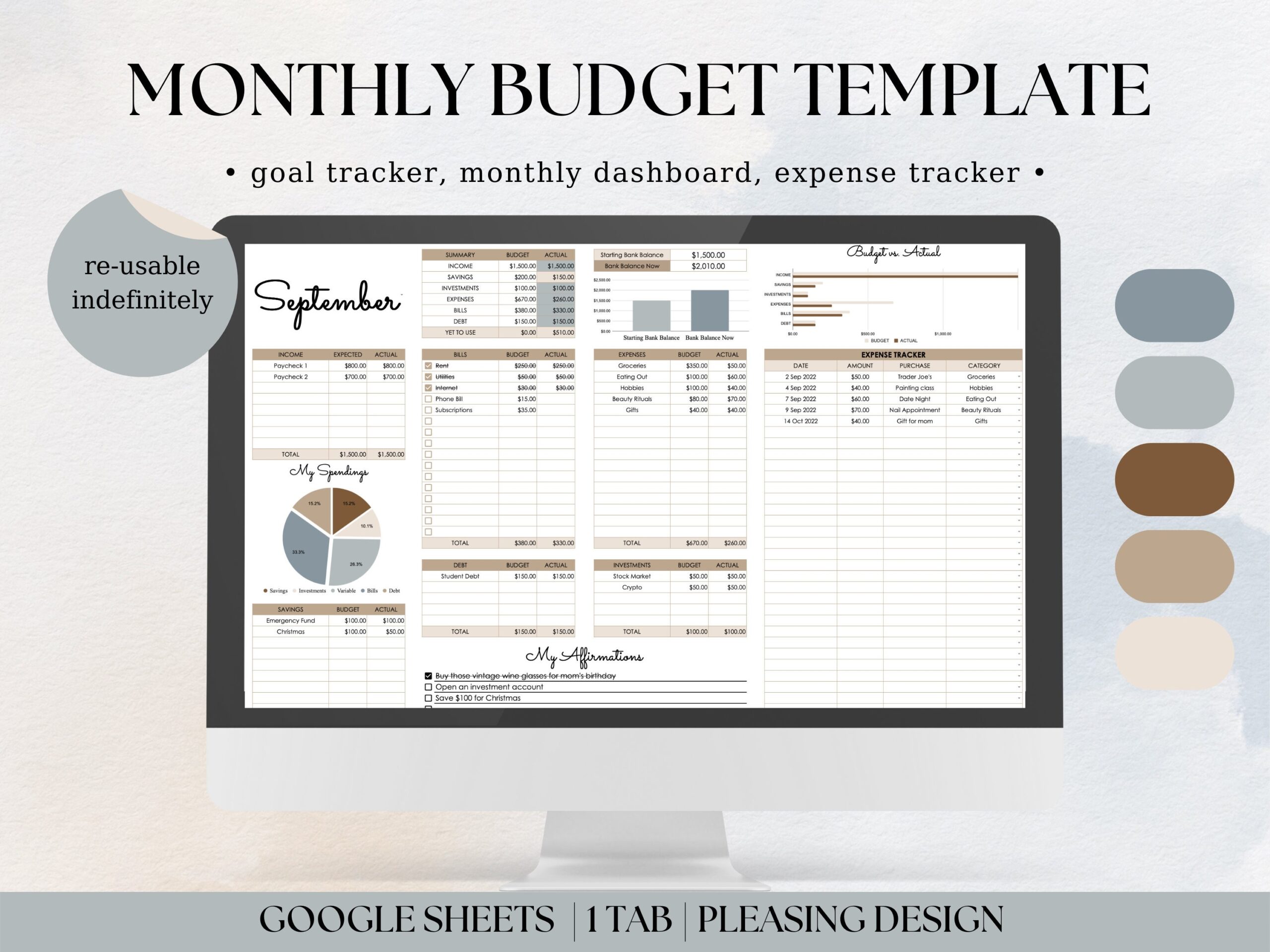 Monthly Budget Template Google Sheets Budget Spreadsheet Digital Budget Tracker Beginner Budgeting Planner Expense Tracker Etsy