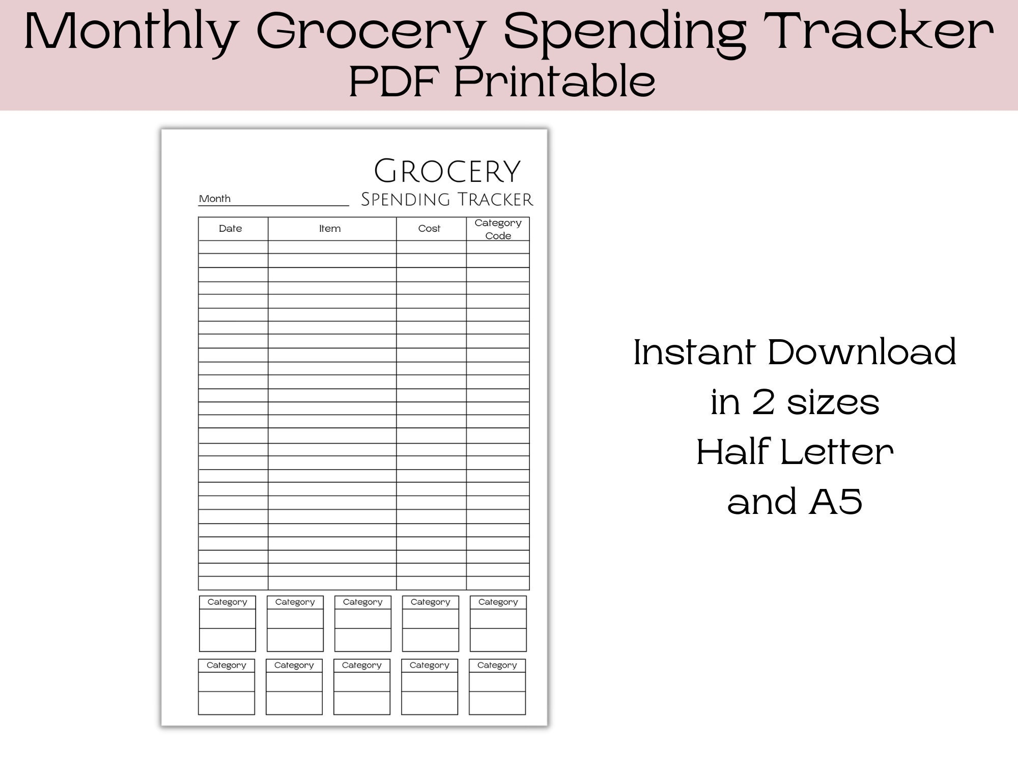 Monthly Grocery Spending Tracker Budget Template Instant Download PDF Printable Budget By Paycheck Finance Planner Etsy UK
