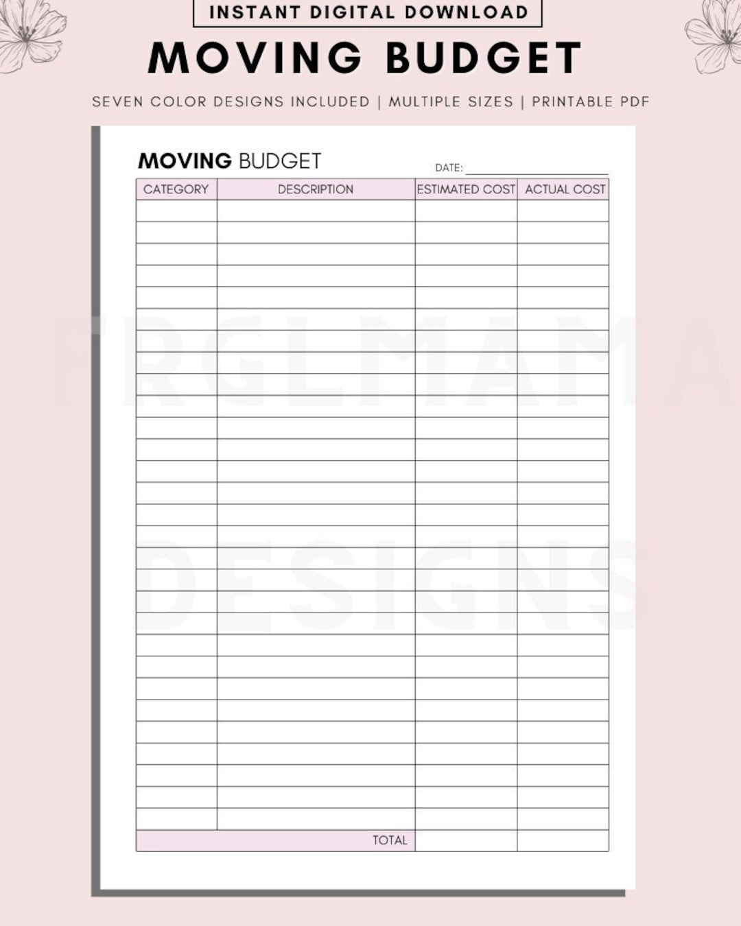 Moving Budget Overview Template Printable Moving Budget Printable Moving Organizer Moving Binder Moving Budget Planner Etsy