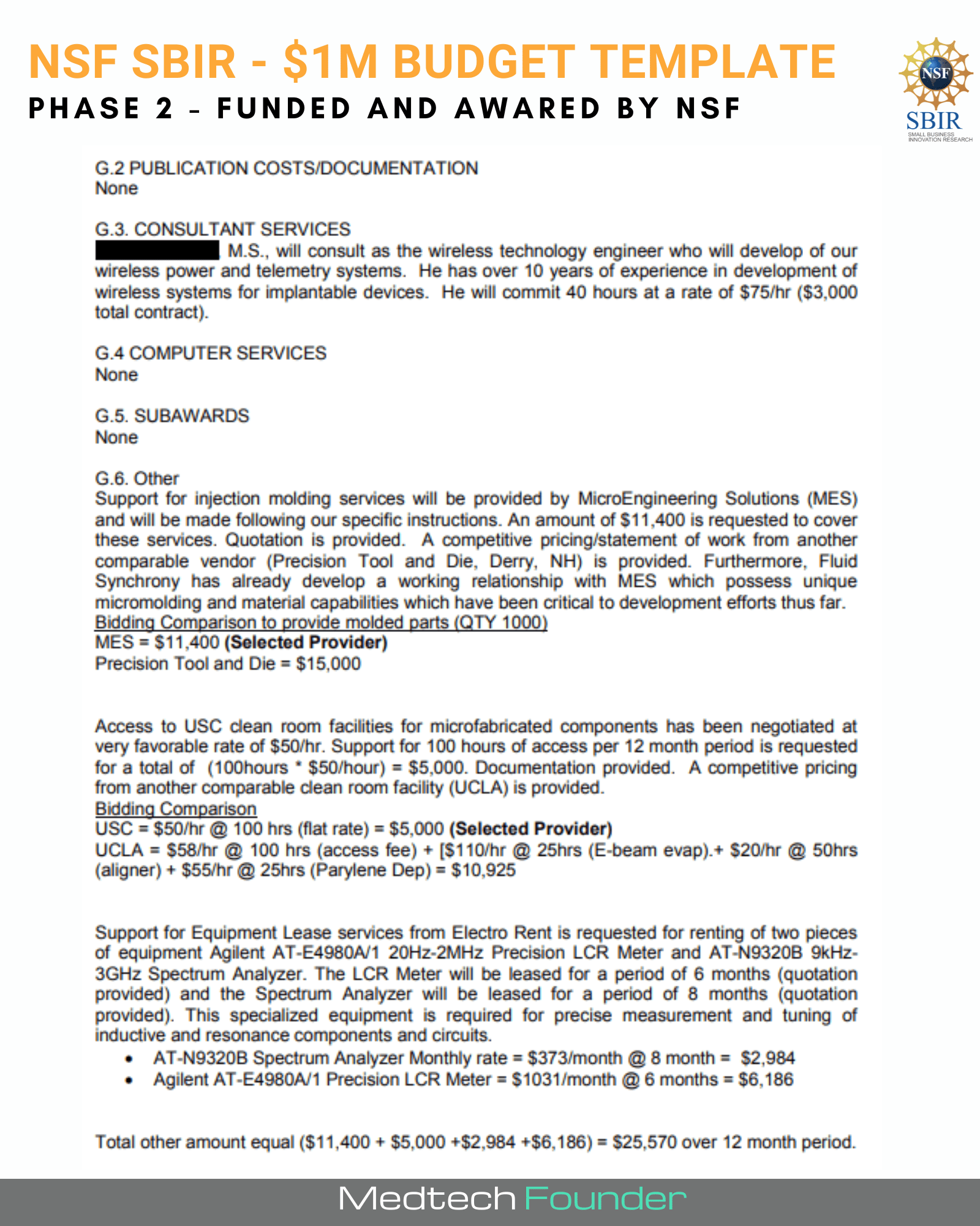 NSF SBIR Phase 2 Budget Example