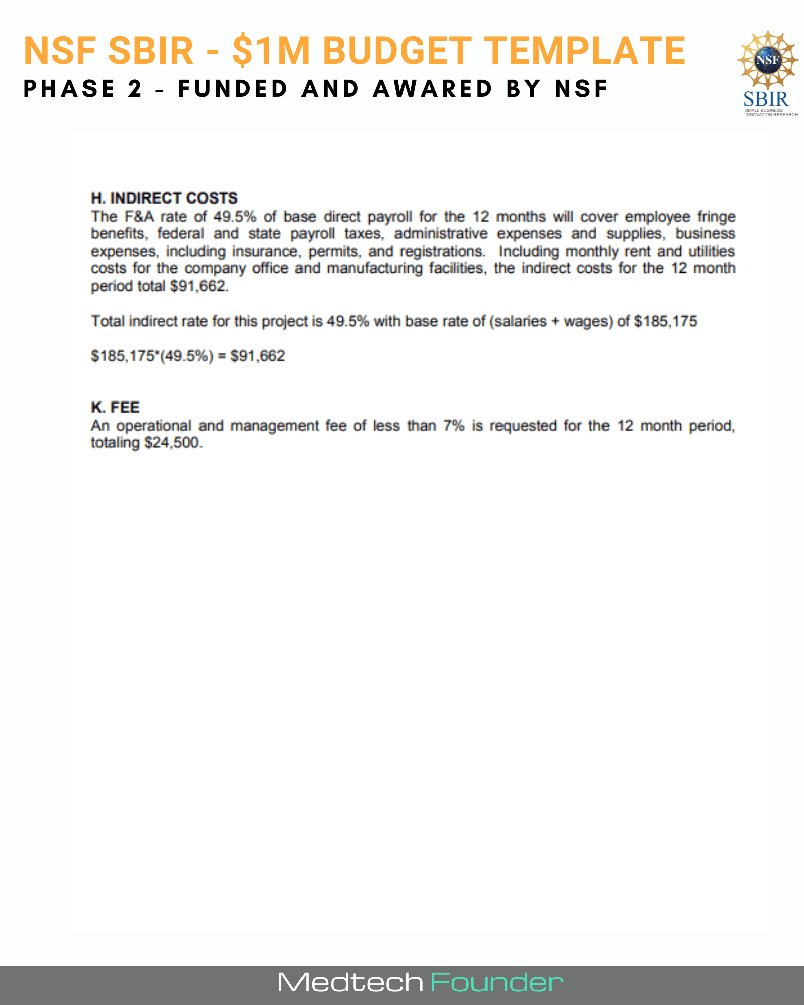 NSF SBIR Phase 2 Budget Example NSF SBIR Phase 2 Budget Example