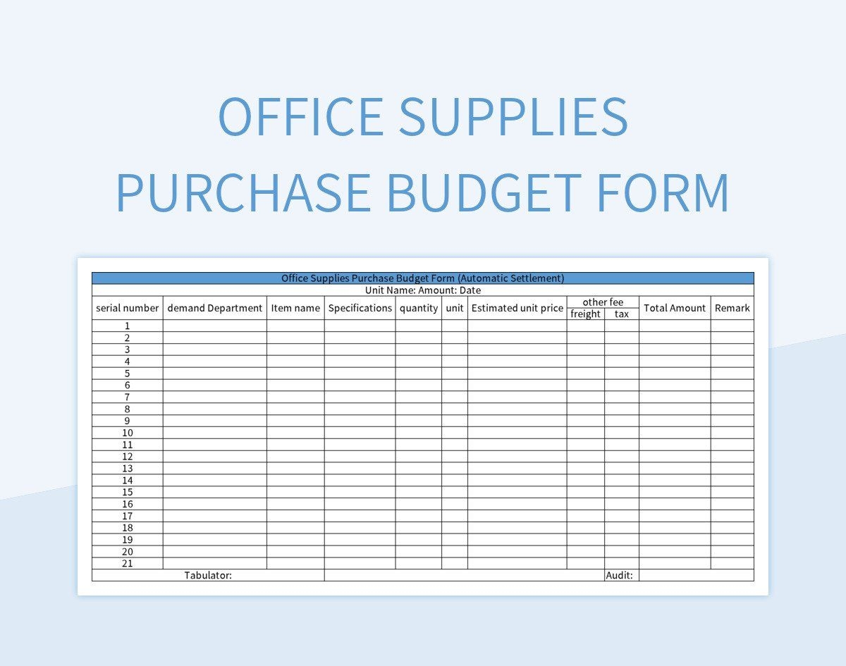 Office Supplies Purchase Budget Form Excel Template And Google Sheets File For Free Download Slidesdocs