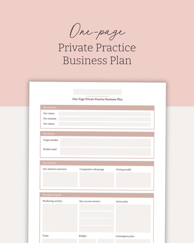 One Page Business Plan For Allied Health Private Practice The Practice Lab