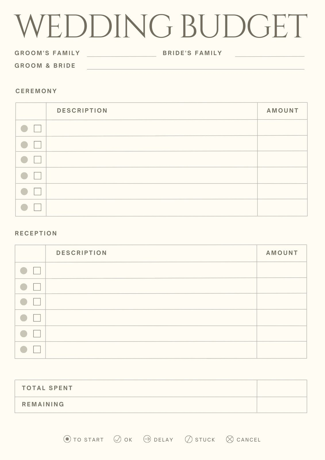 Wedding Budget Free Template