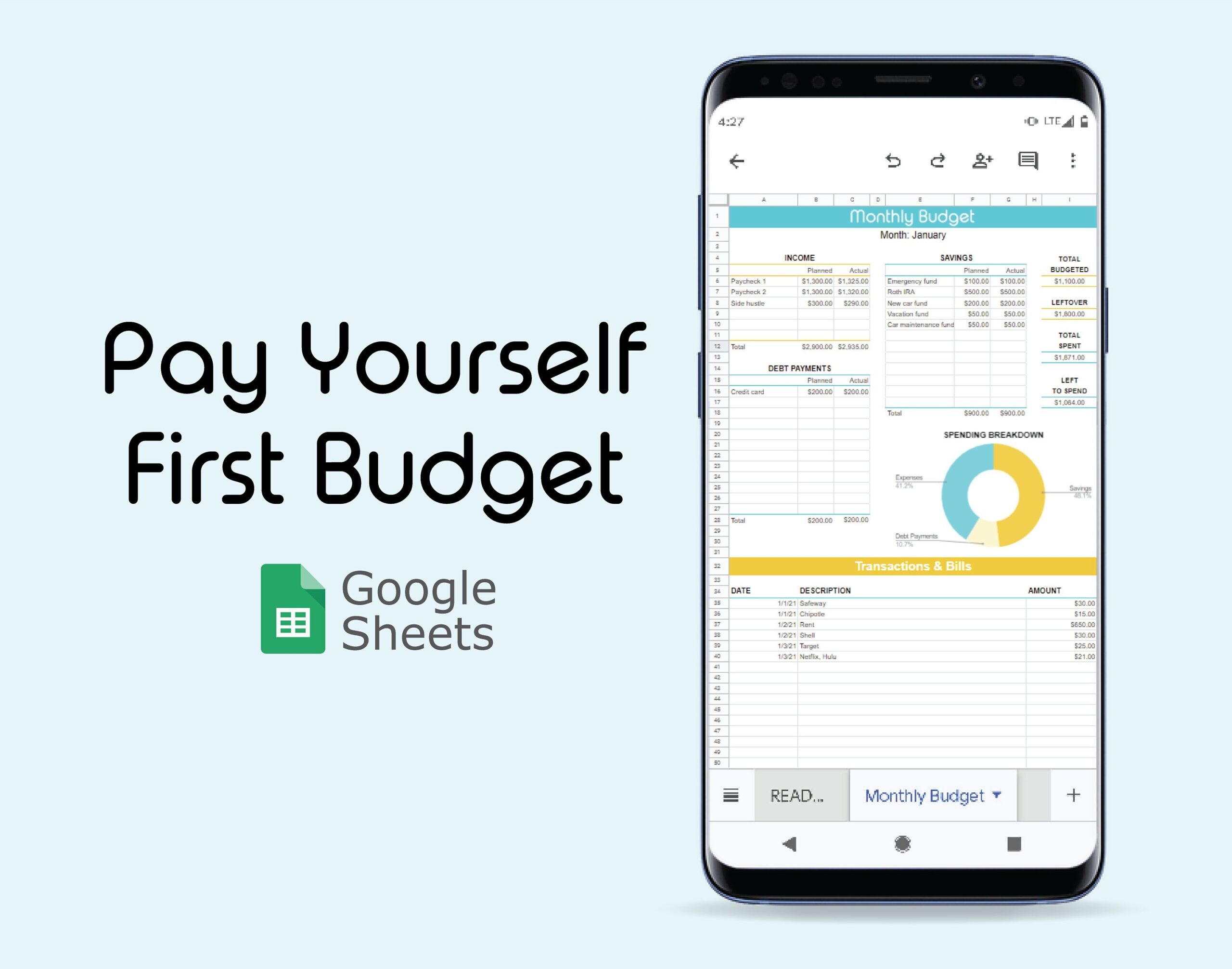 Pay Yourself First Budget Spreadsheet Minimalist Worksheet Savings Guide Etsy