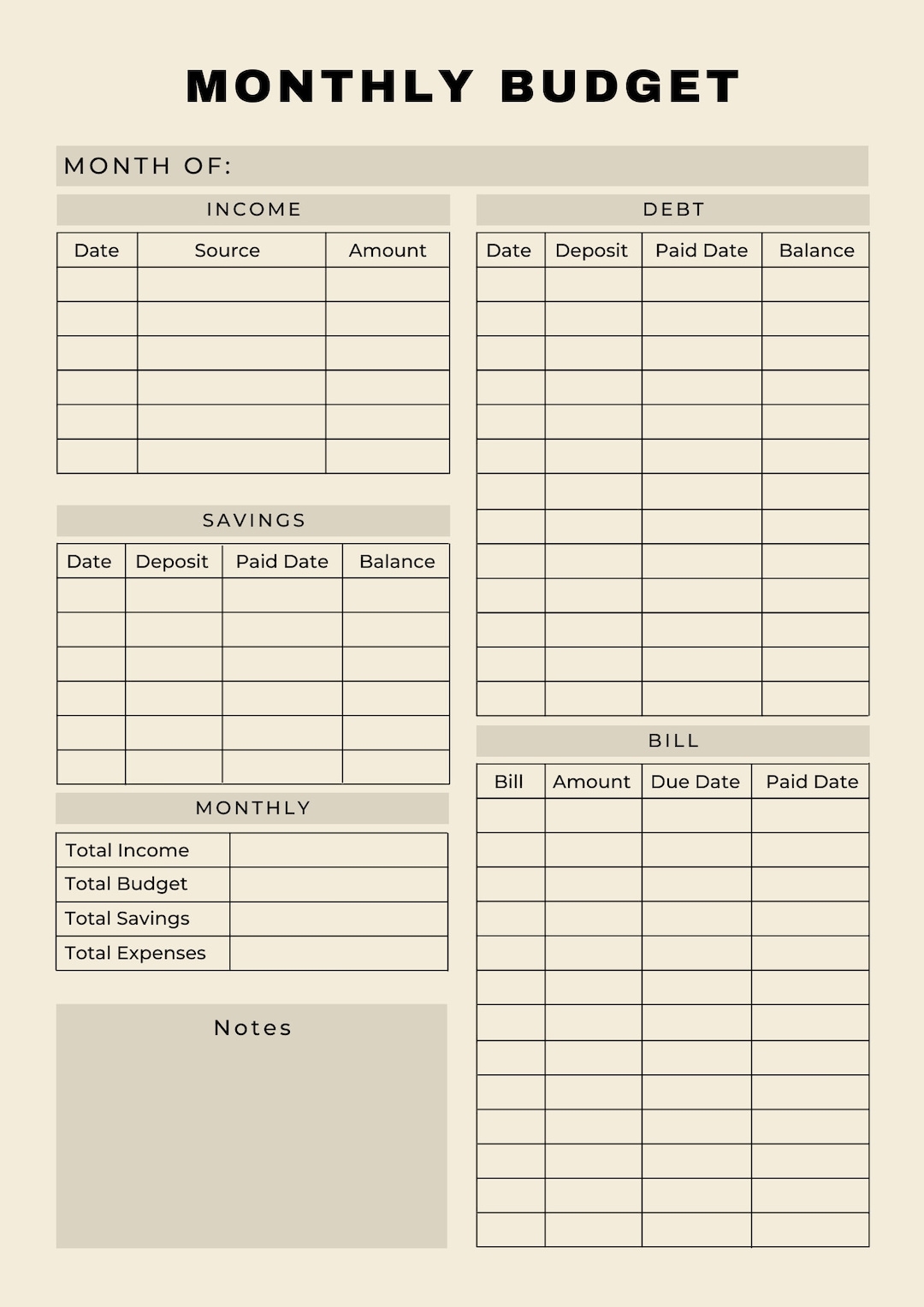 Printable Brown Monthly Budget Planner Monthly Income U0026 Expense Recorder Monthly Budget Printable PDF A4 Instant Download Etsy Australia