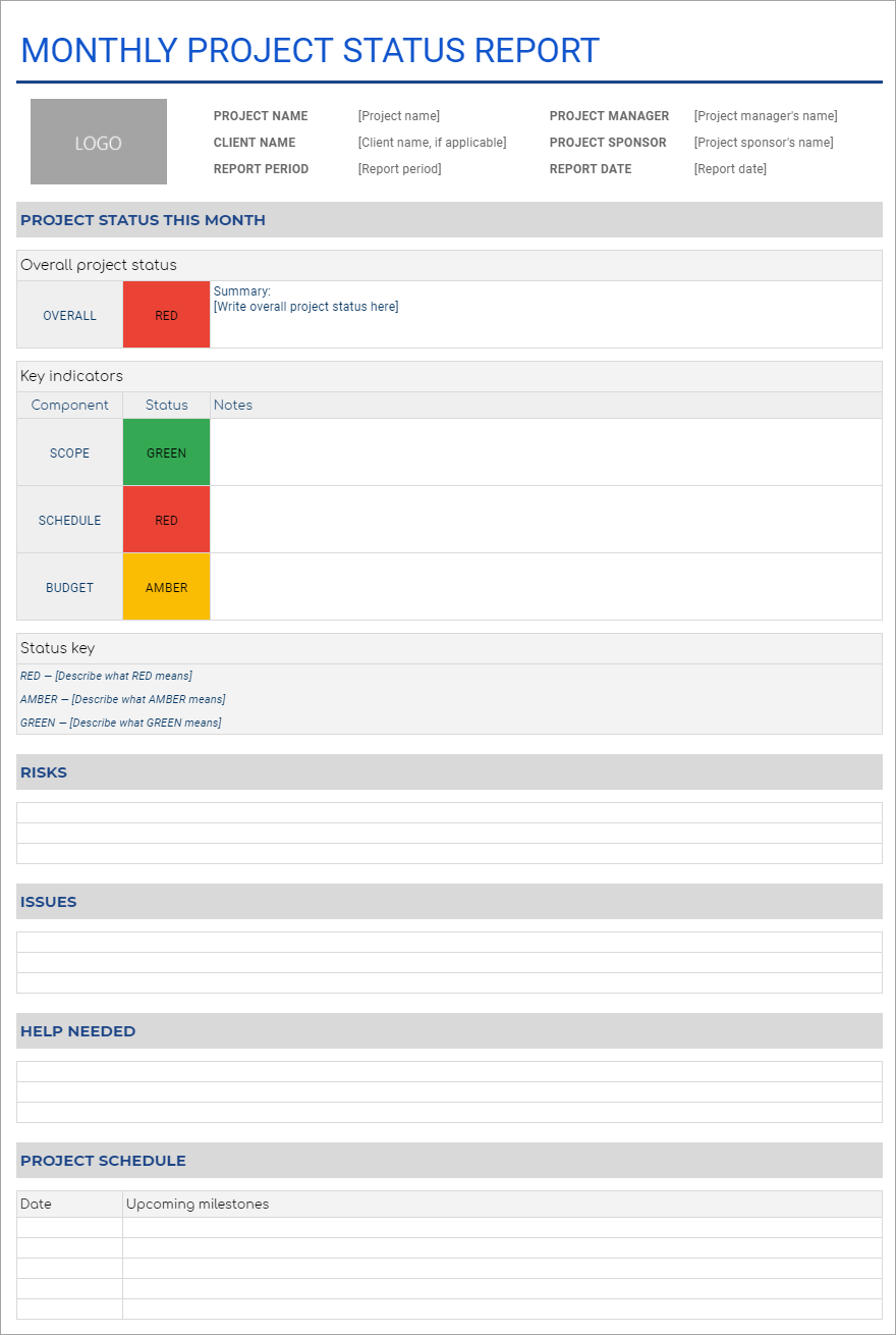 Project Status Report Template In Google Sheets And BI Tools 