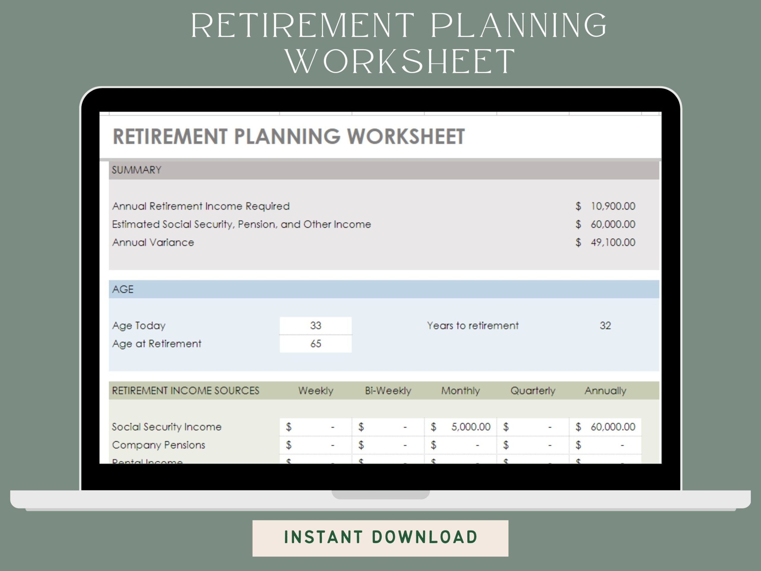 Retirement Planner Using Microsoft Excel Instant Downloadable Finance Planner Digital Planner Spreadsheet Template Etsy UK