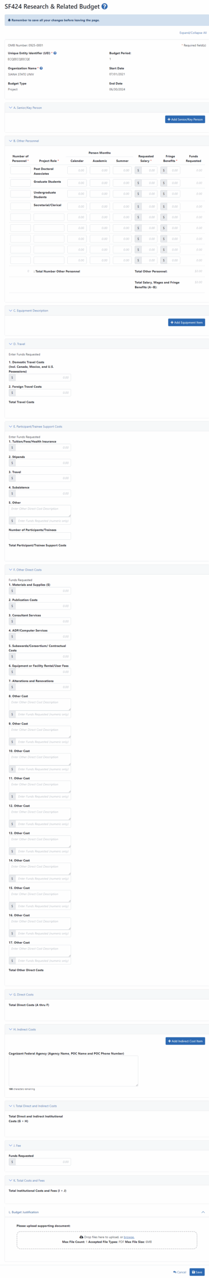 Sf424 R&R Budget Template
