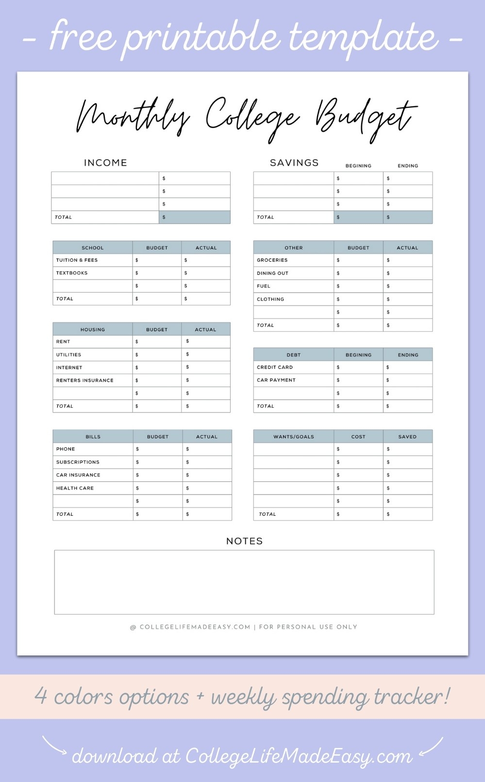 Semester Budget Template Semester Budget Template