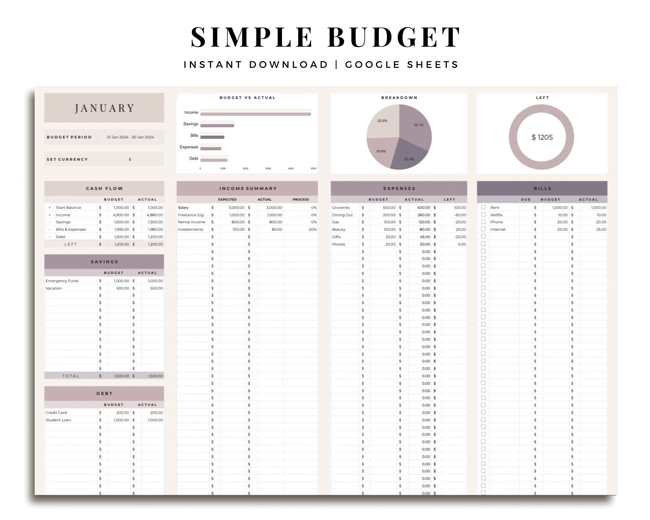 Simple Budget Template Google Sheets Paycheck Budget Planner 