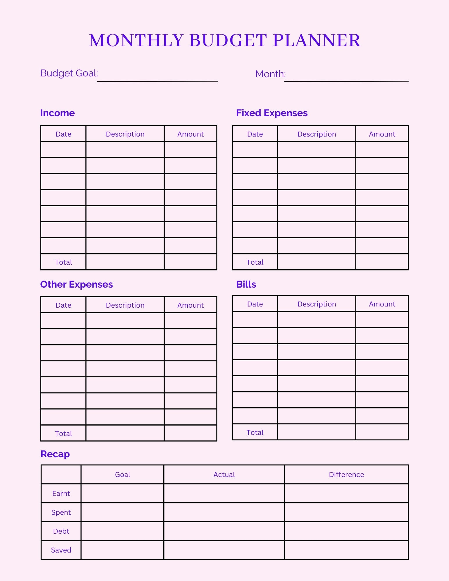 Simple Monthly Budget Printable Digital Download Pretty Buget Planner Paycheck Budget Tracker Digital Budget Sheet Easy Budget Page 