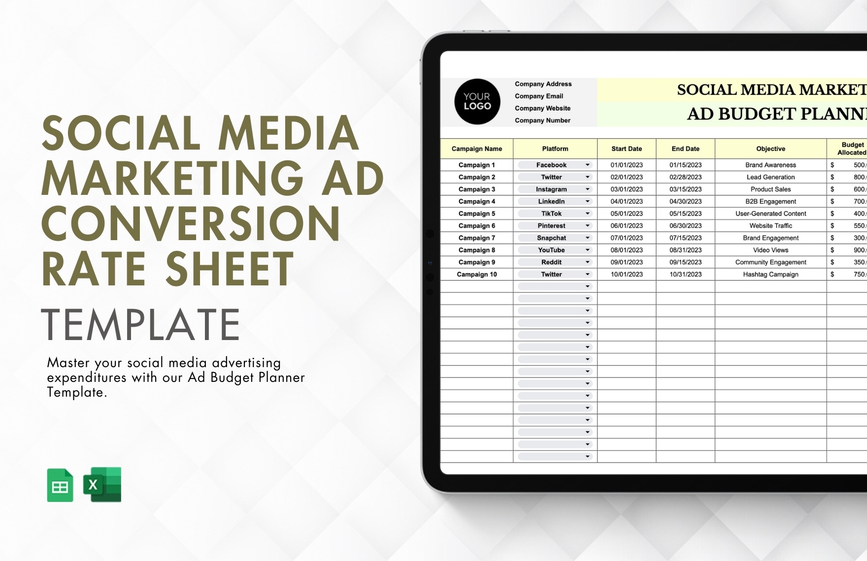 Social Media Advertising Budget Template