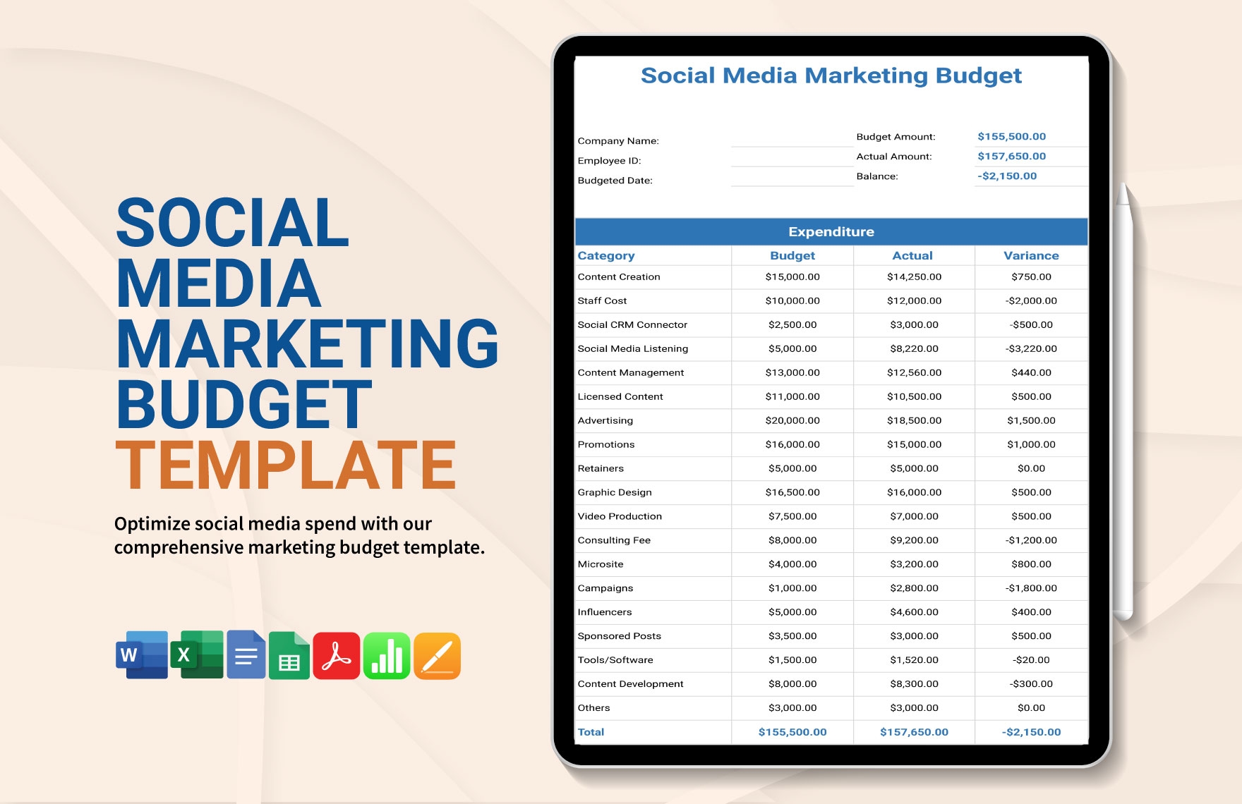 Social Media Marketing Budget Template In Word Excel Google Docs Google Sheets Apple Pages Apple Numbers PDF Download Template