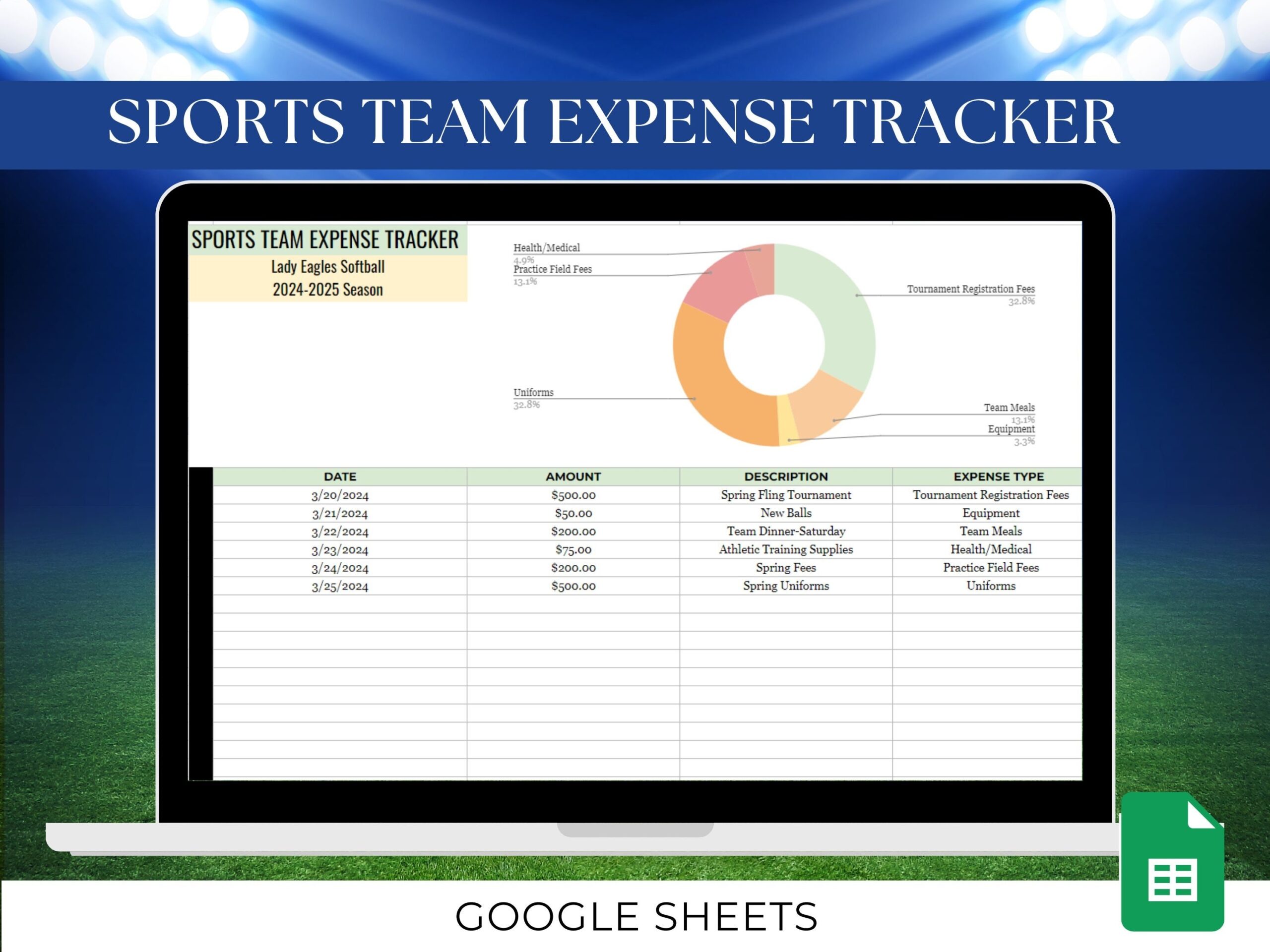 Sports Team Expense Tracker Budget Template Spreadsheet Youth Sports Travel Team Spreadsheet Template Sports Team Manager Coach Expense Form Etsy UK