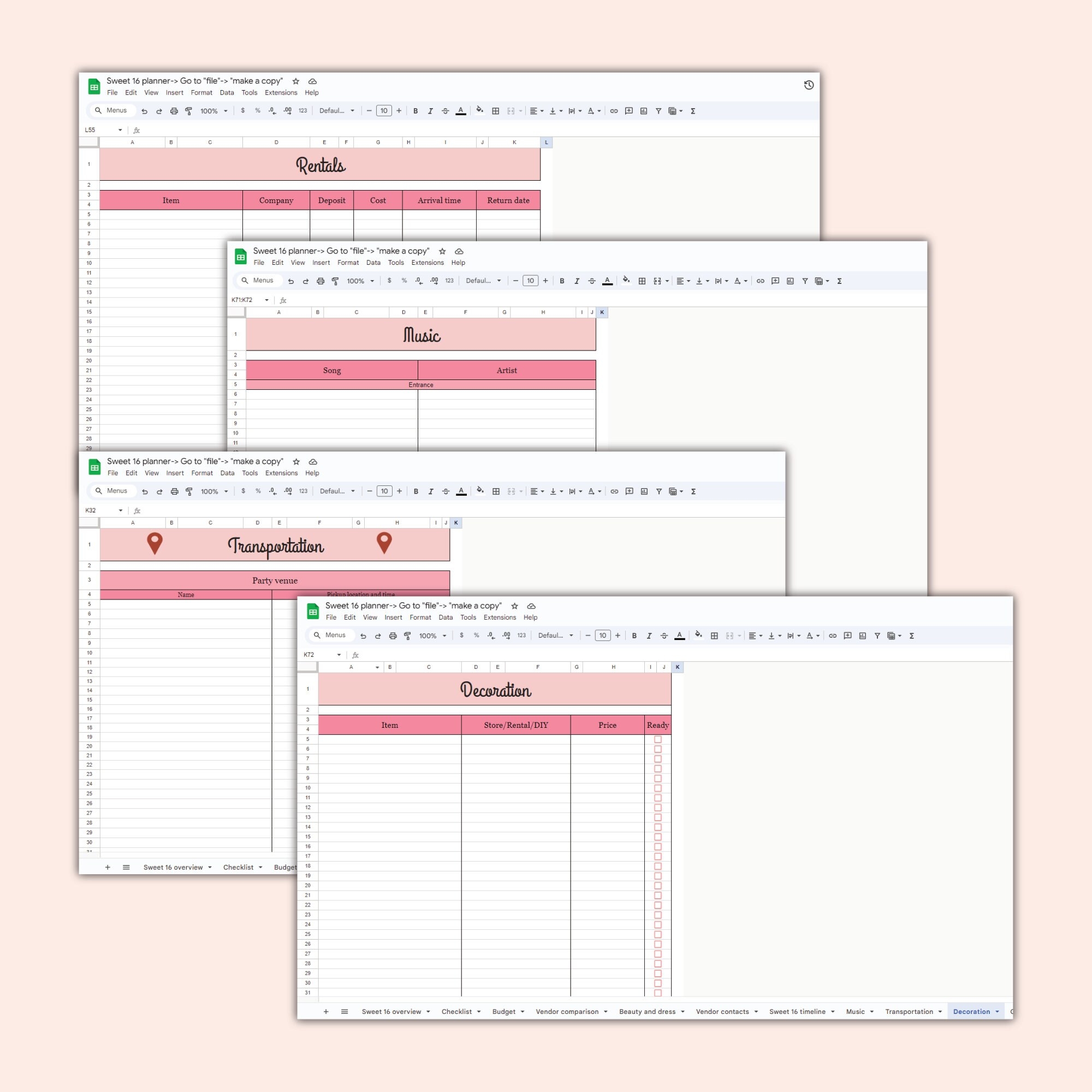 Sweet 16 Budget Template