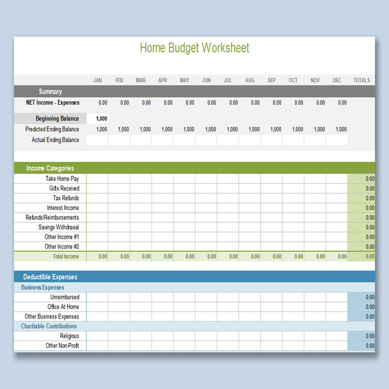Household Budget Template Sheets