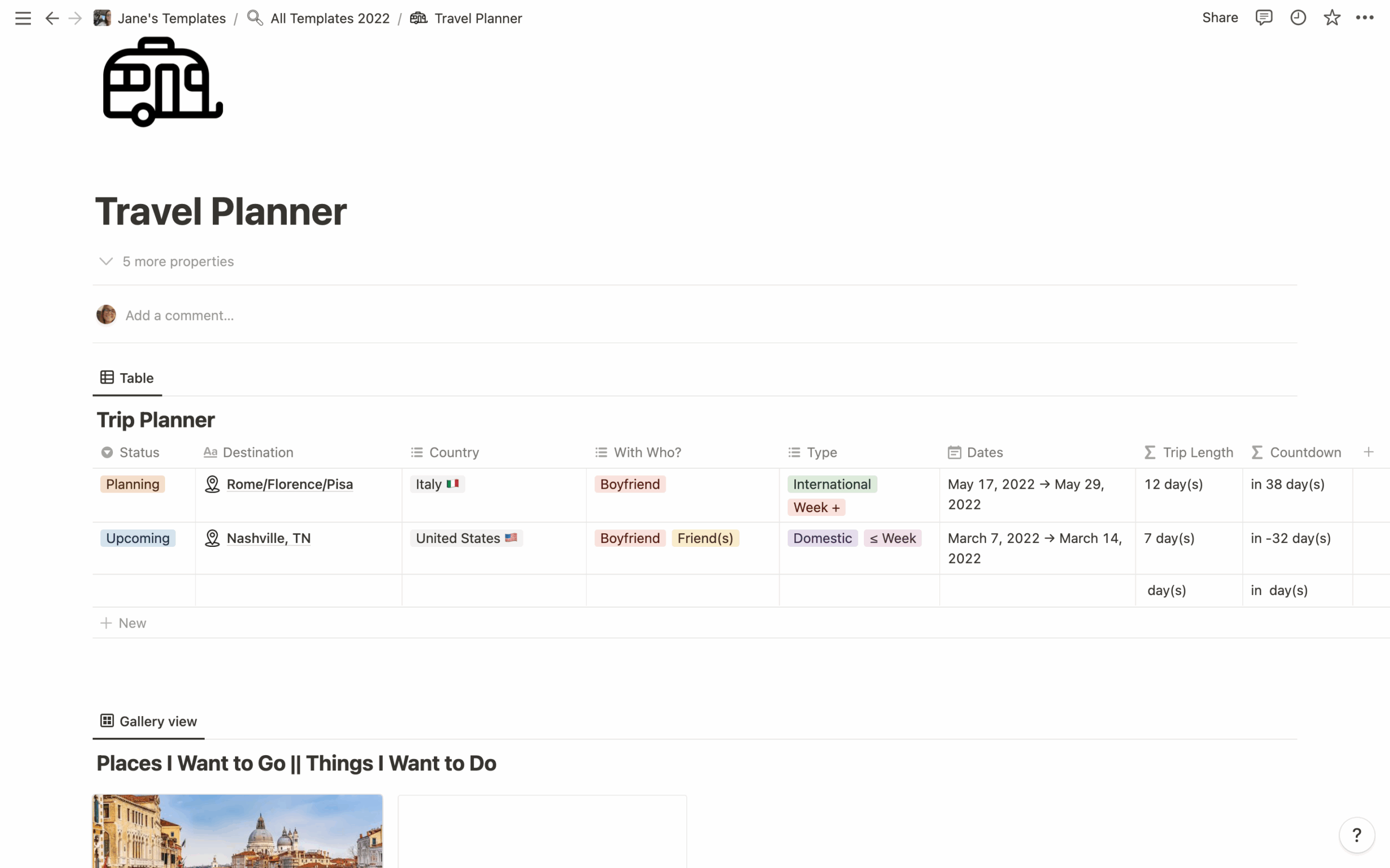 Travel Budget Template Notion