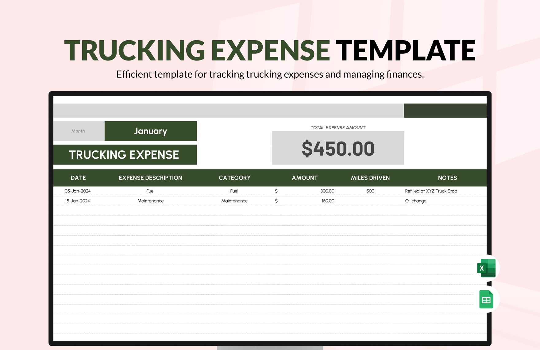 Trucking Expense Template In Excel Google Sheets Download 