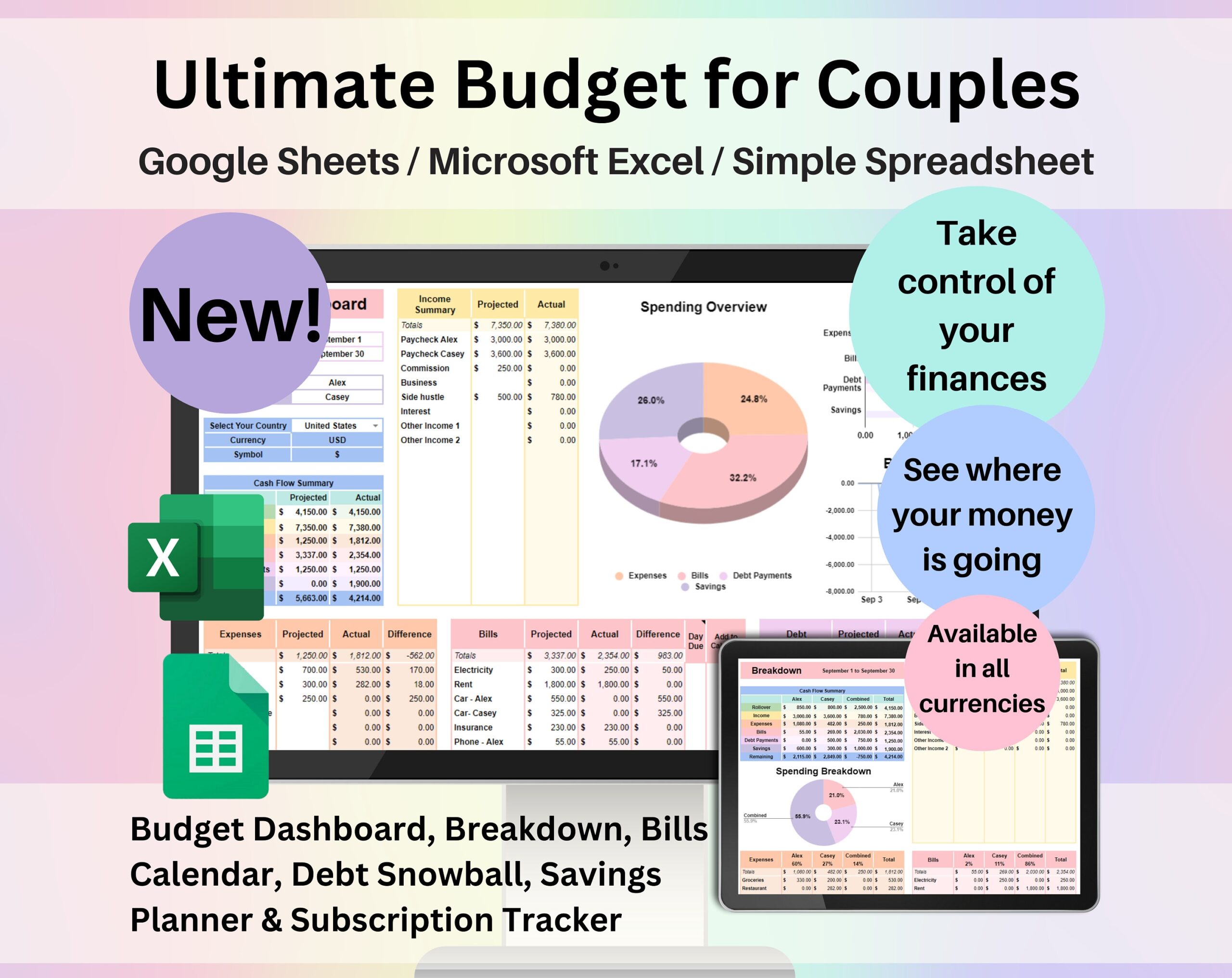 Ultimate Budget For Couples Spreadsheet Google Sheets Excel 