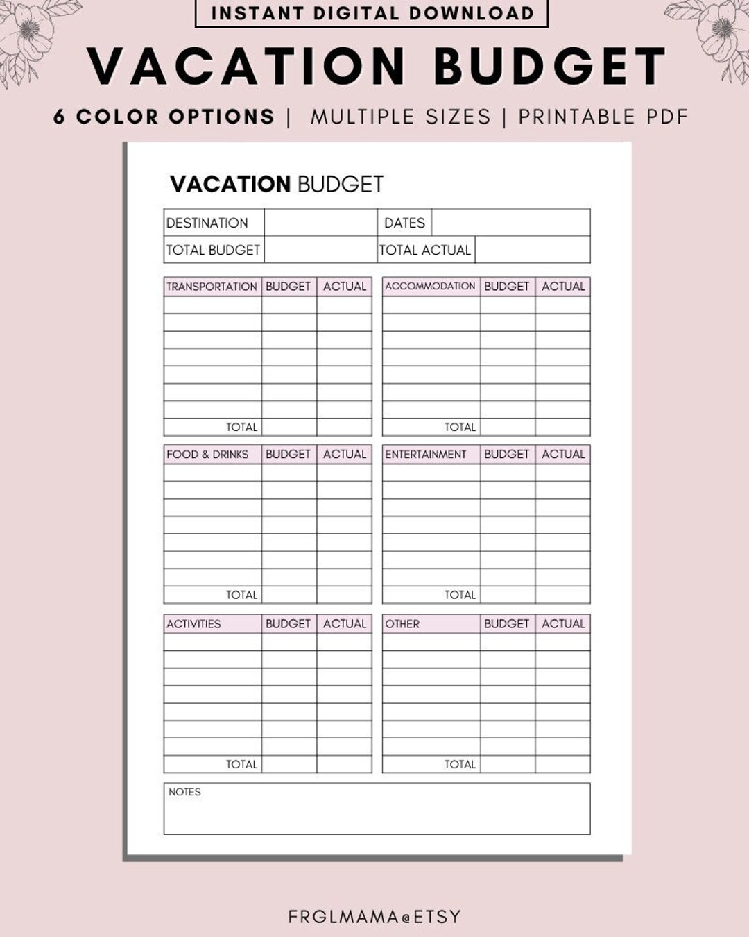 Vacation Budget Printable Holiday Budget Planner Printable Budget Planner Paycheck Budget Printable Budget Template A4 A5 Letter PDF Etsy