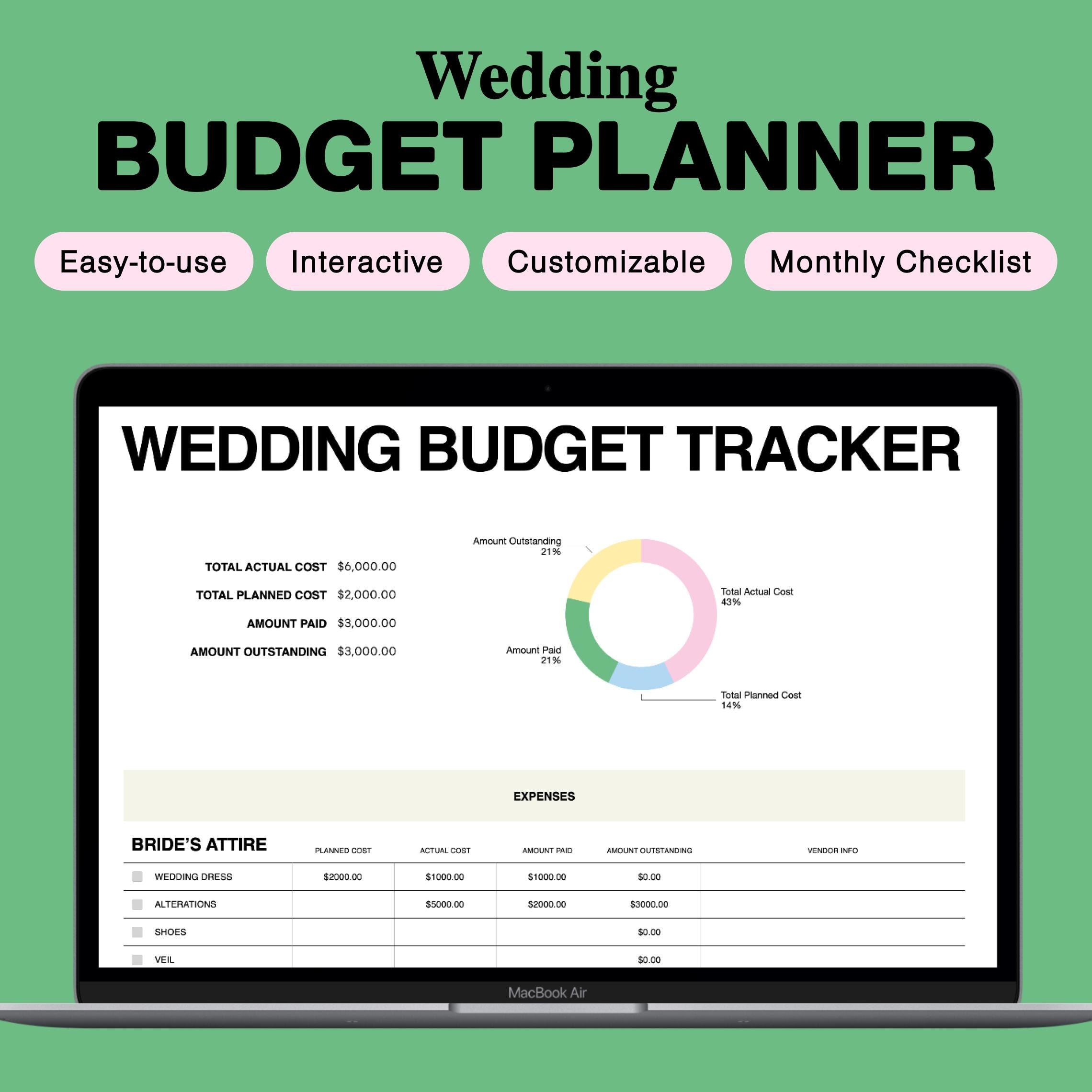 Wedding Budget Planner 12 Month Checklist Interactive Customizable Spreadsheet For Mac Numbers