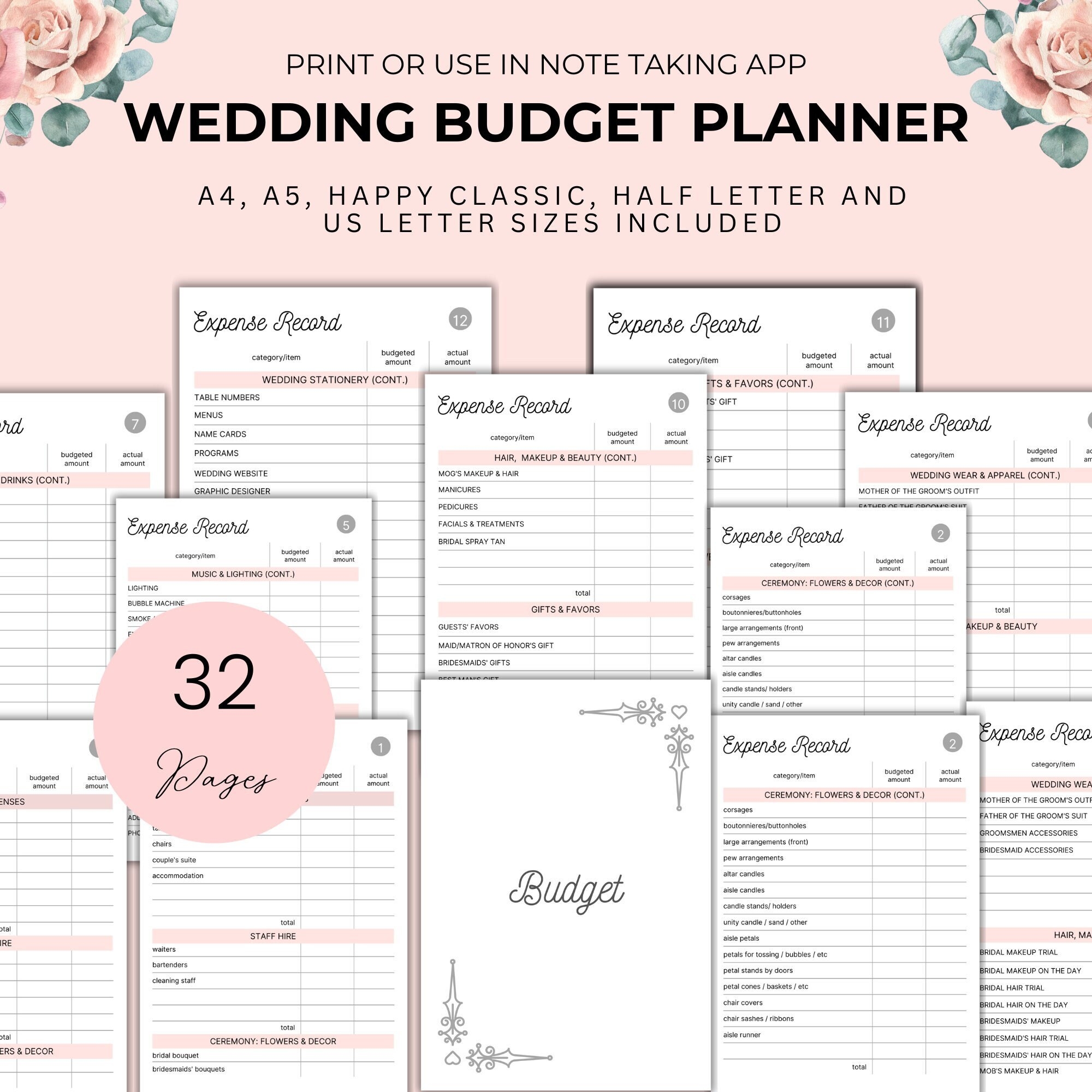 Wedding Budget Planner Printable Template Editable PDF 