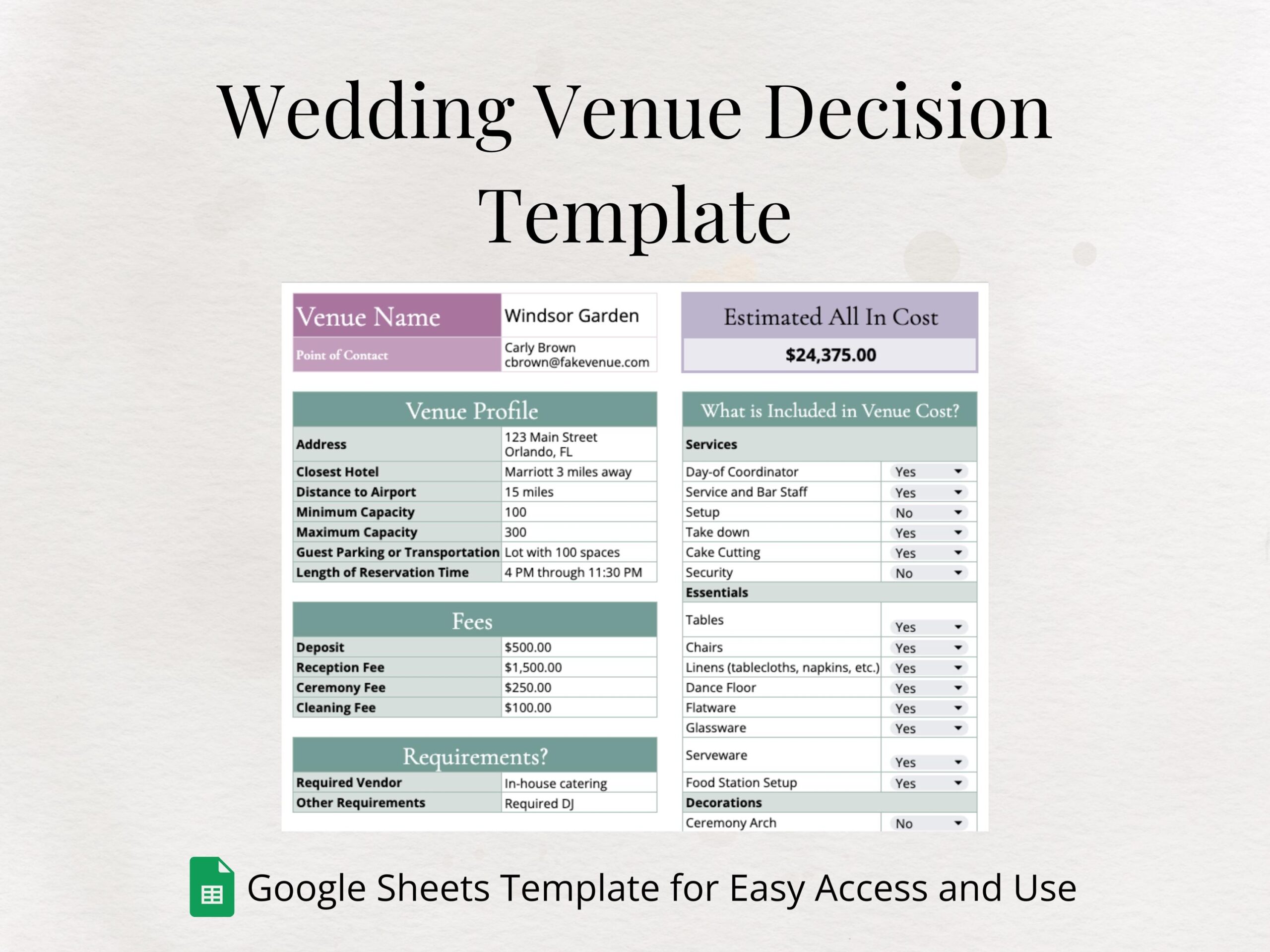 Wedding Venue Decision Google Sheets Template Instant Digital Download Editable Event Planner Spreadsheet Wedding Planning Organizer Etsy