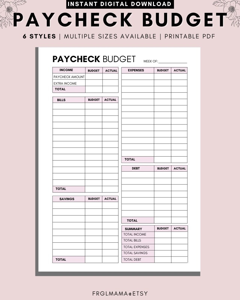 WEEKLY Budget Overview Template Printable Paycheck Budget Printable Budget Binder Budget Planner Budget Template A4 A5 Letter PDF Etsy