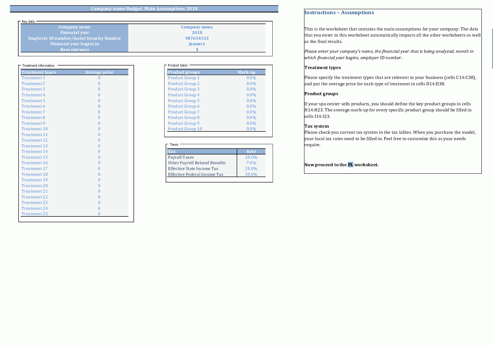 Wellness U0026 Spa Center Financial Planning Model Excel