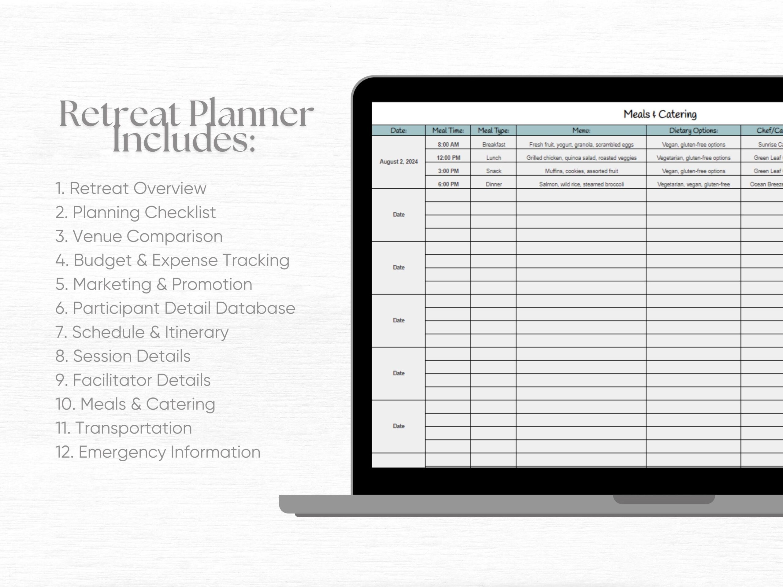 Yoga Retreat Planner Template Digital Event Planner Wellness Retreat Budget Tracker Customizable Retreat Planning Tool Google Sheet Template Etsy