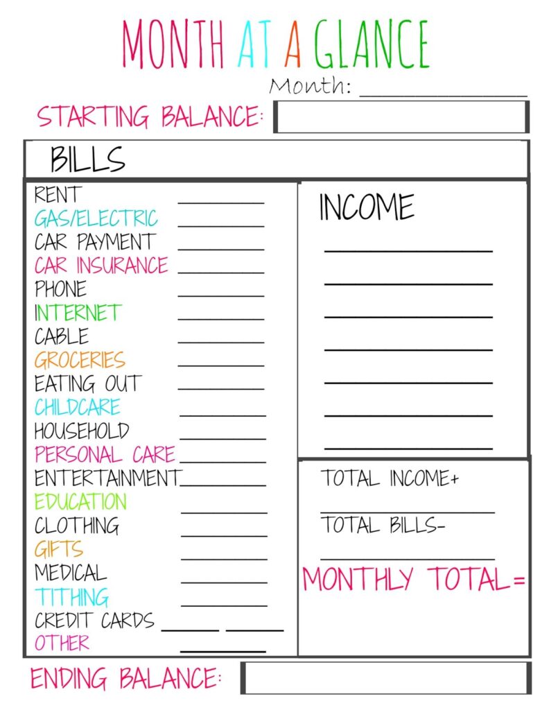 Beginning Budget Printable Worksheets - Preschool Coloring Printables ...