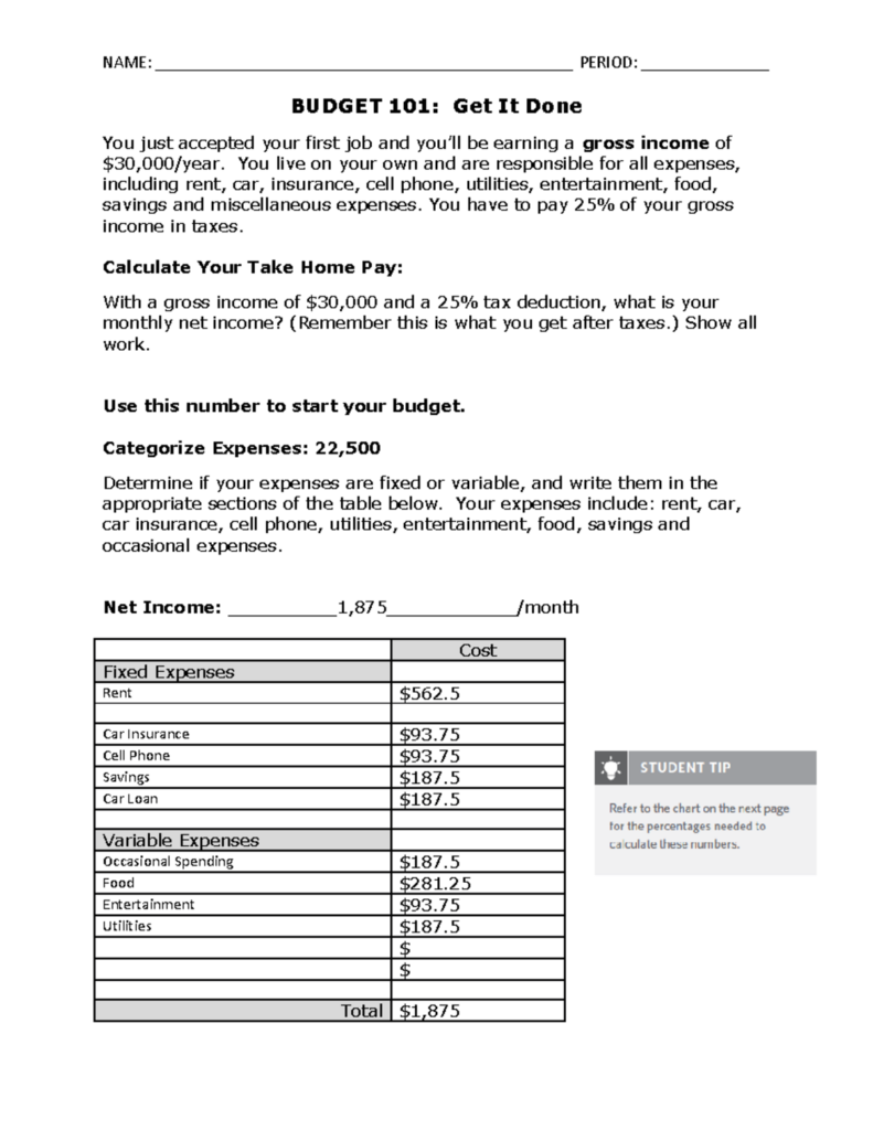 Budget 101 How To Get It Done Worksheet Answers - BudgetWorksheets.net