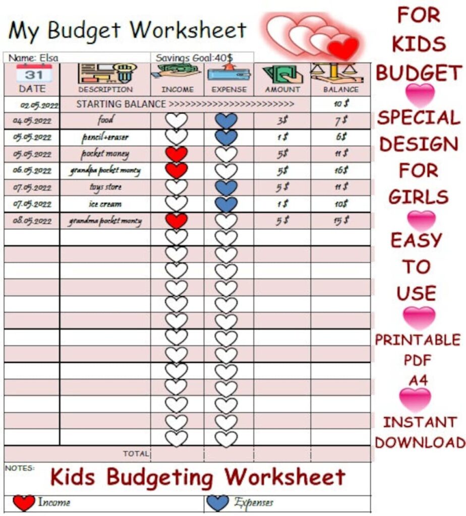 Budget Worksheet Printable For Students – My Budget Worksheet/budget Worksheet for Kids/pocket Money Tracker … Budget Worksheet Printable For Students - My Budget Worksheet/budget Worksheet for Kids/pocket Money Tracker ...