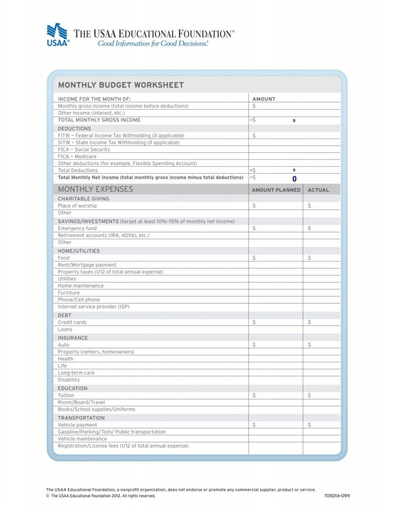 Budget Worksheet Usaa - BudgetWorksheets.net